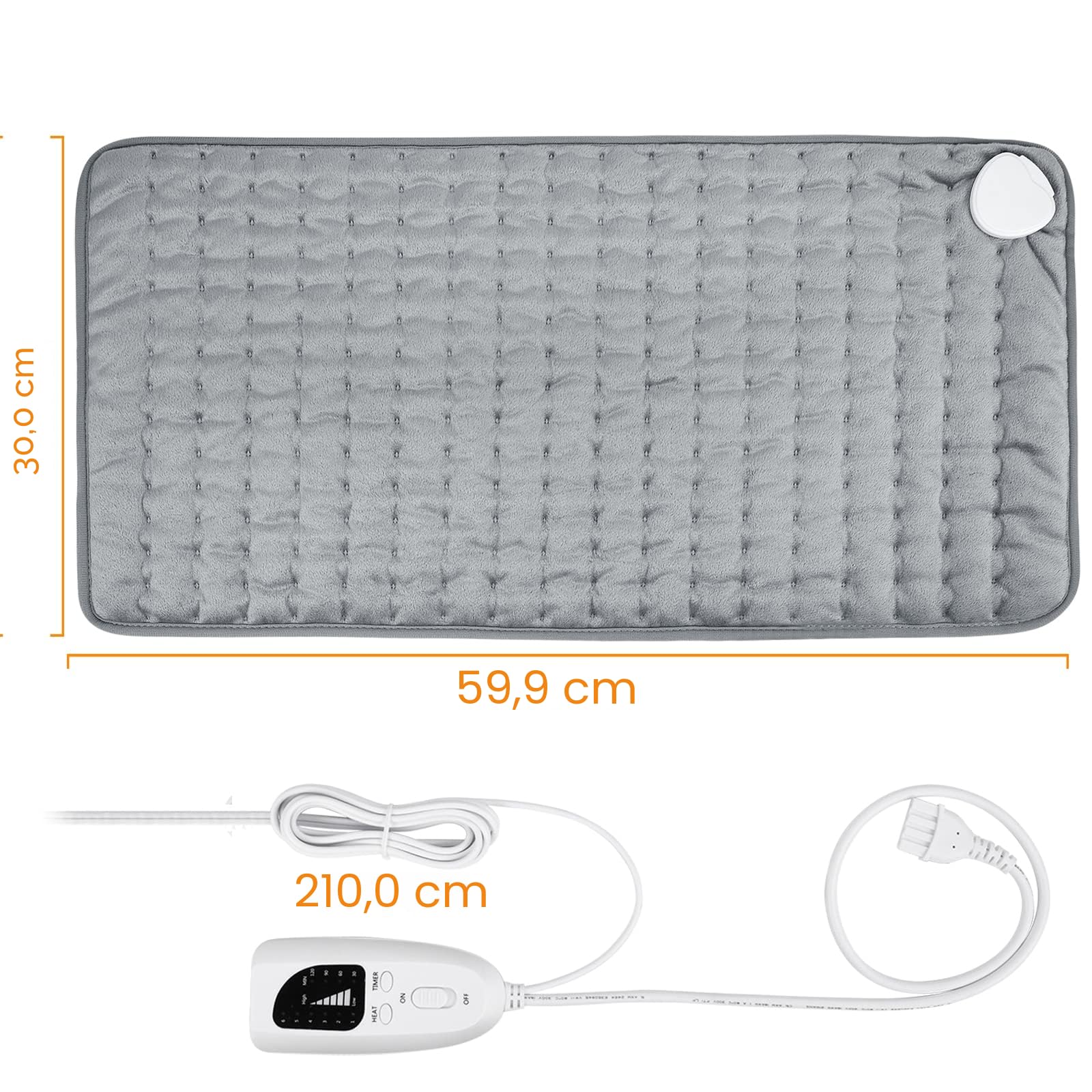 Termoforo Elettrico, Pad Elettrico con Spegnimento Automatico e 6 Livelli di Temperatura, Pad Riscaldante per Schiena, Spalla, Pancia Tecnologia di Riscaldamento (Grigio Argento, 30x60 cm)