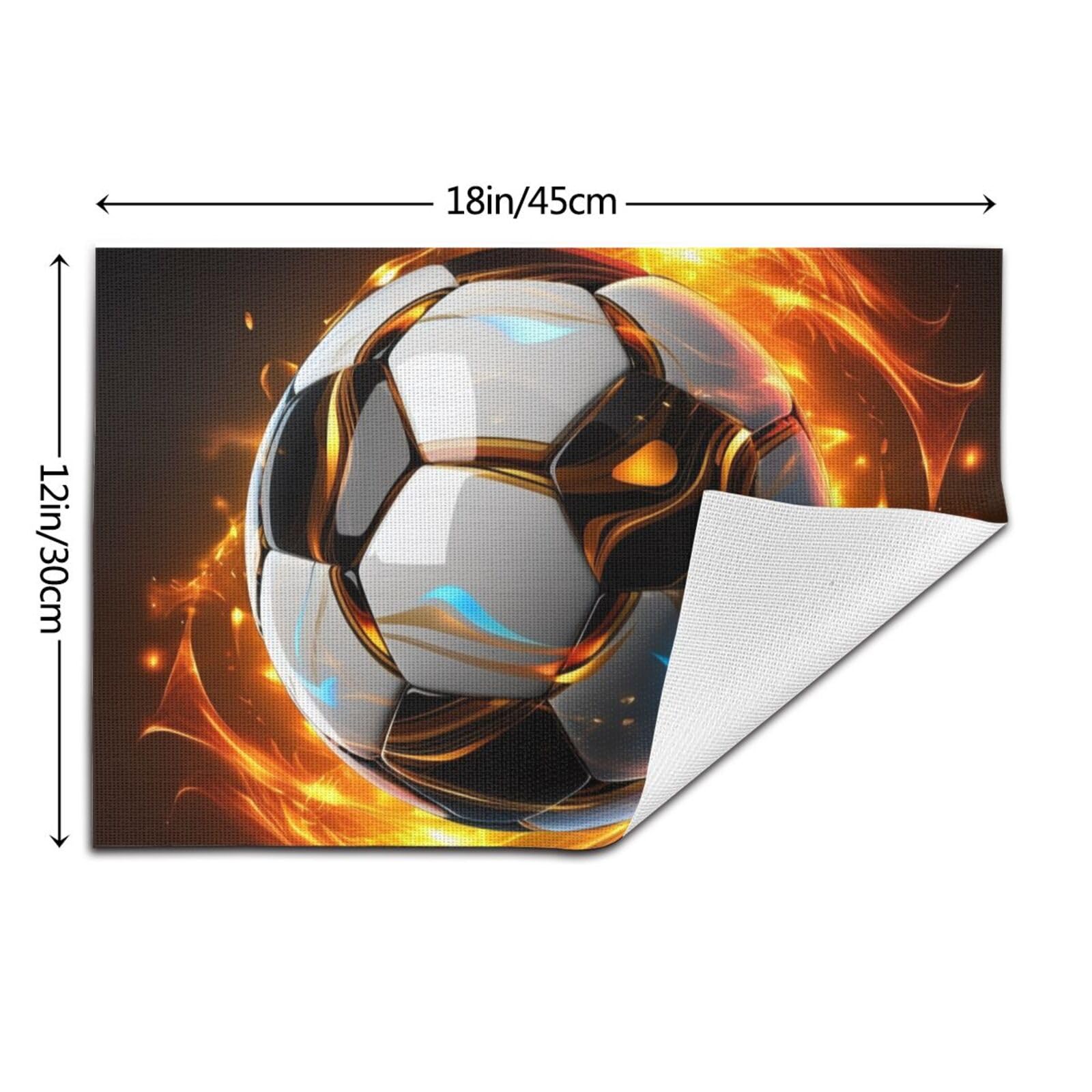 Set di 6 tovagliette all'americana in PVC, motivo palla da calcio, per tavolo da pranzo, resistenti al calore, antiscivolo, lavabili, per interni ed esterni, 30,5 x 45,7 cm