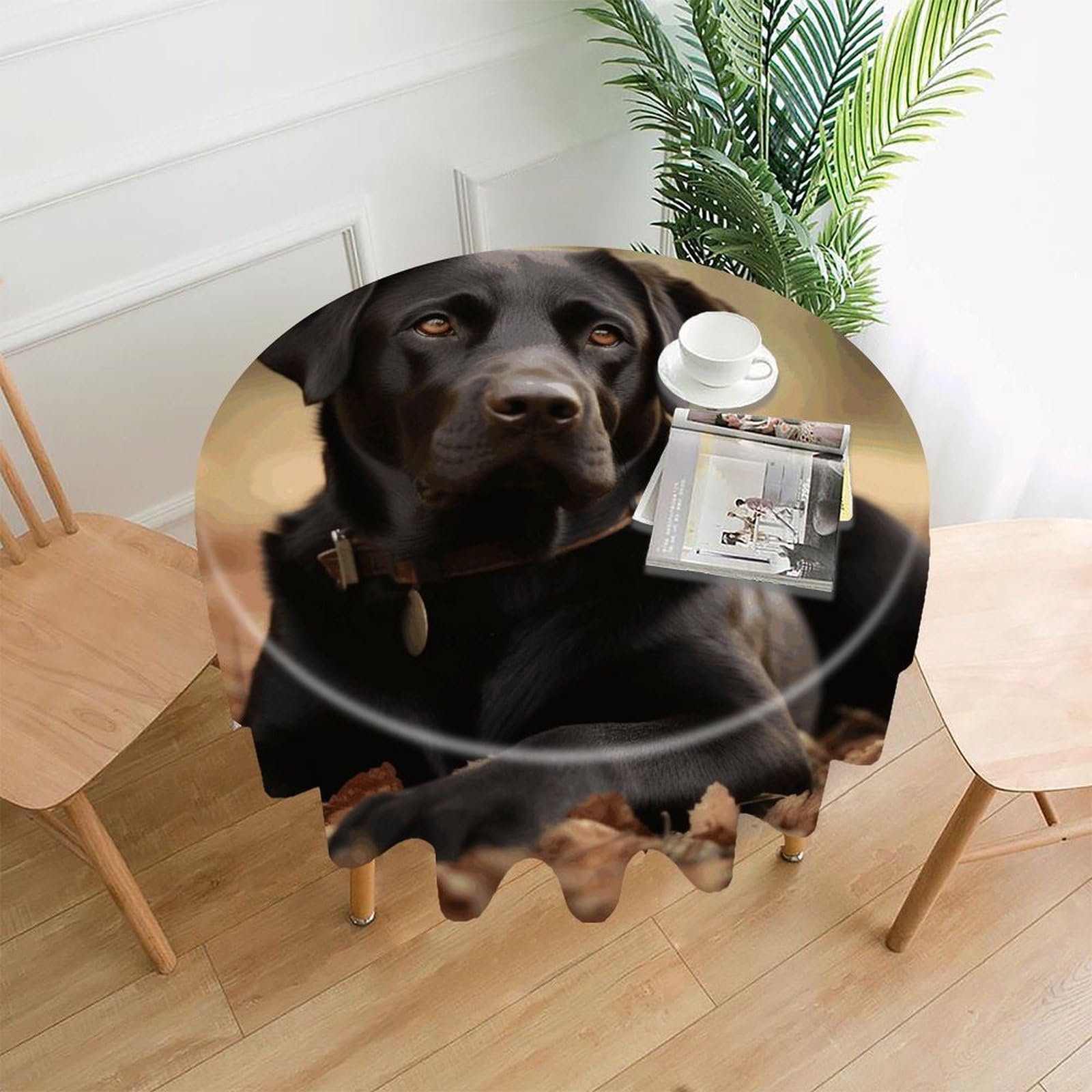 Cute Labrador Dog Tablecloth Exquisite Wrinkle-Free Straight-Edge Round Table Cloth Anti-Fading Premium Polyester Tablecloth Waterproof Folding Table Cloths for Tables Decor