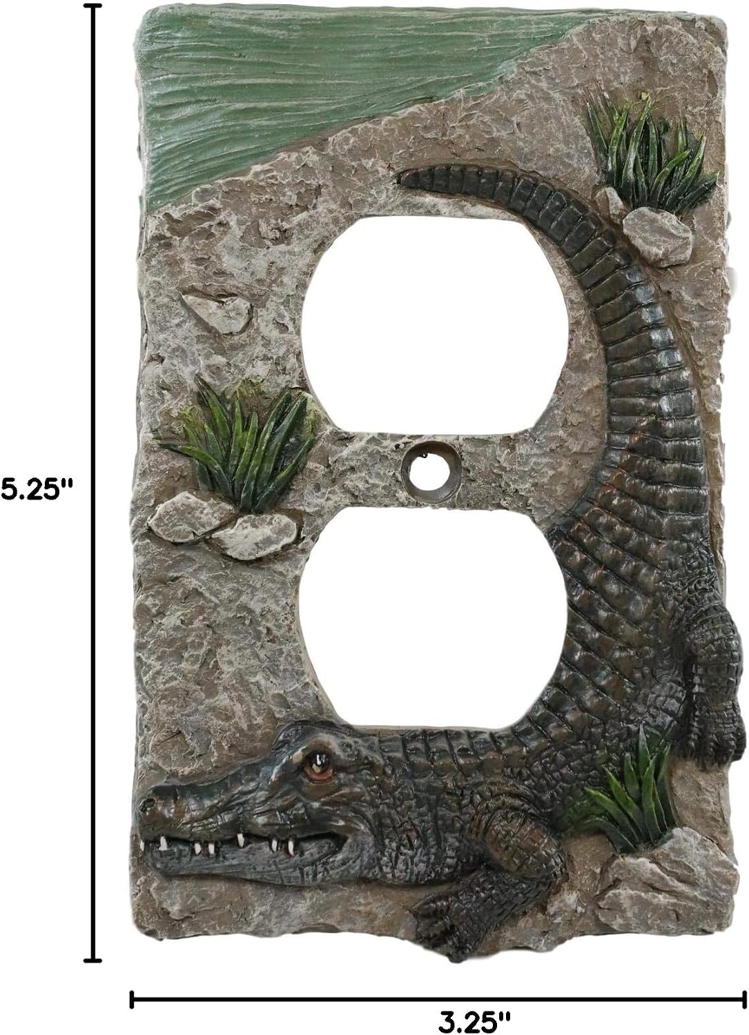 Ebros Set of 2 Wildlife Bayou Wetlands Swamp Alligator Wall Electrical Switch Outlet Cover Plate Hand Painted Alligators Caimans Crocodiles Resin Home Decorative Accessory (Double Receptacle Outlet)