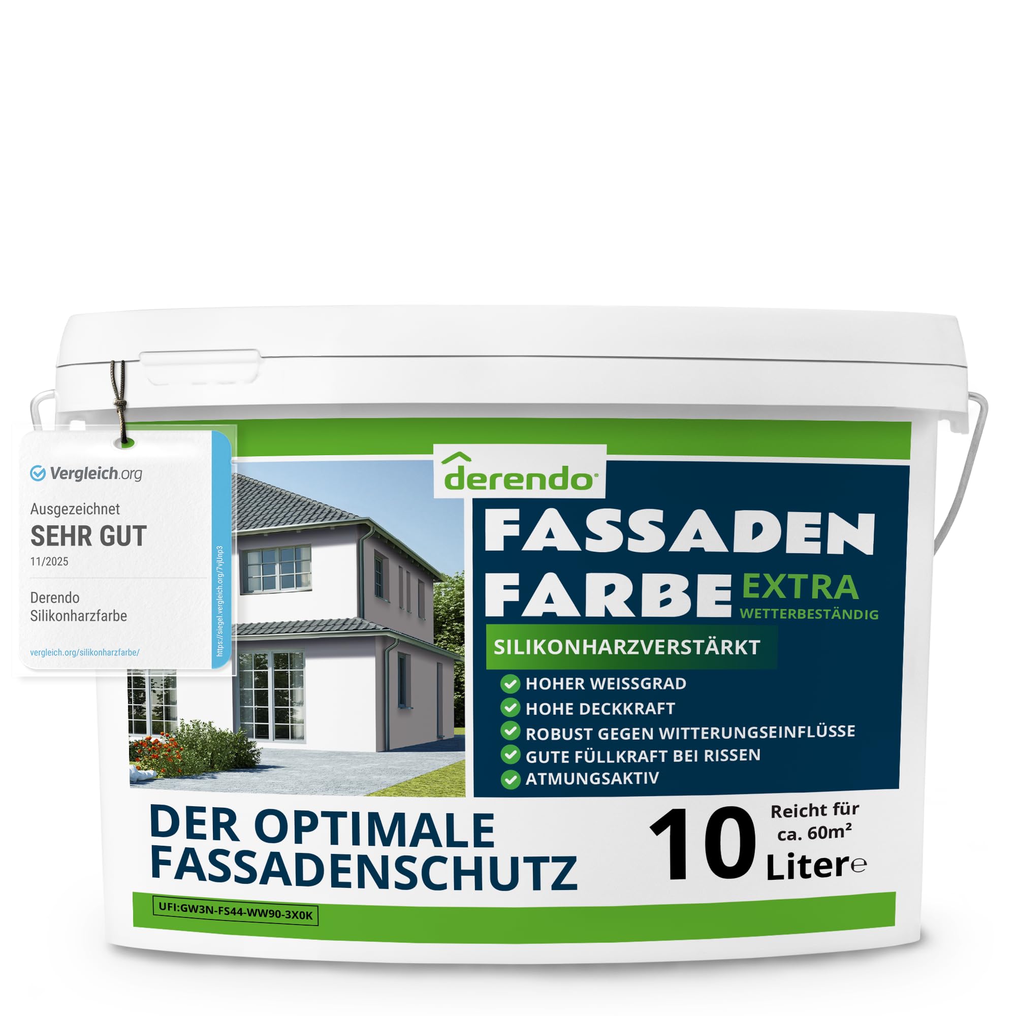 derendo Fassadenfarbe weiß silikonharzverstärkt 10l Wetterschutz matt