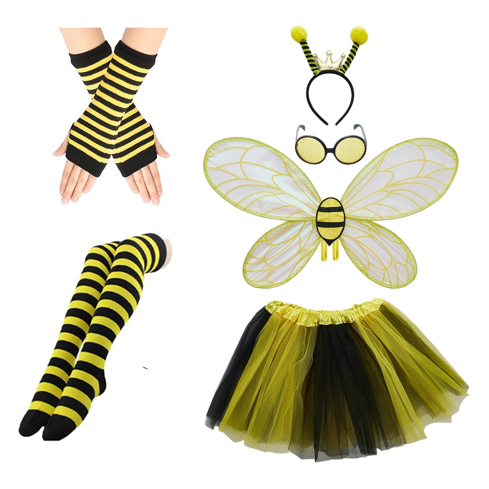 Barbotimer Girls Bee Costume, Elastic Waist Tulle Skirt with Wings Cosplay Costume (Yellow, 3-13 Years)