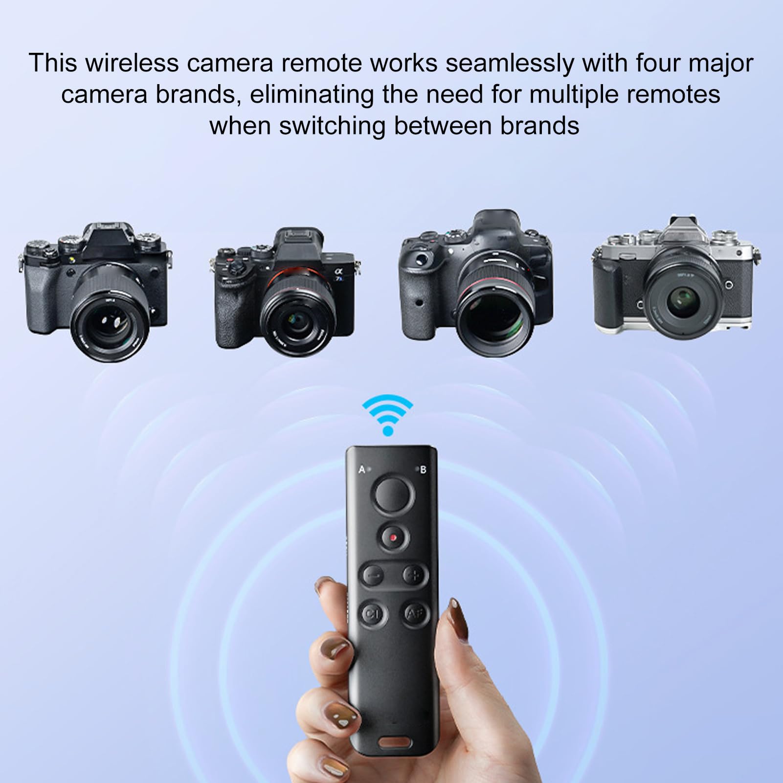 Sxhlseller Telecomando Wireless per Fotocamera, Controllo Doppia Fotocamera con Pulsanti di Scatto Video e Messa a Fuoco Zoom, Connessione BT con Portata di 10 M, per Fotocamere DSLR