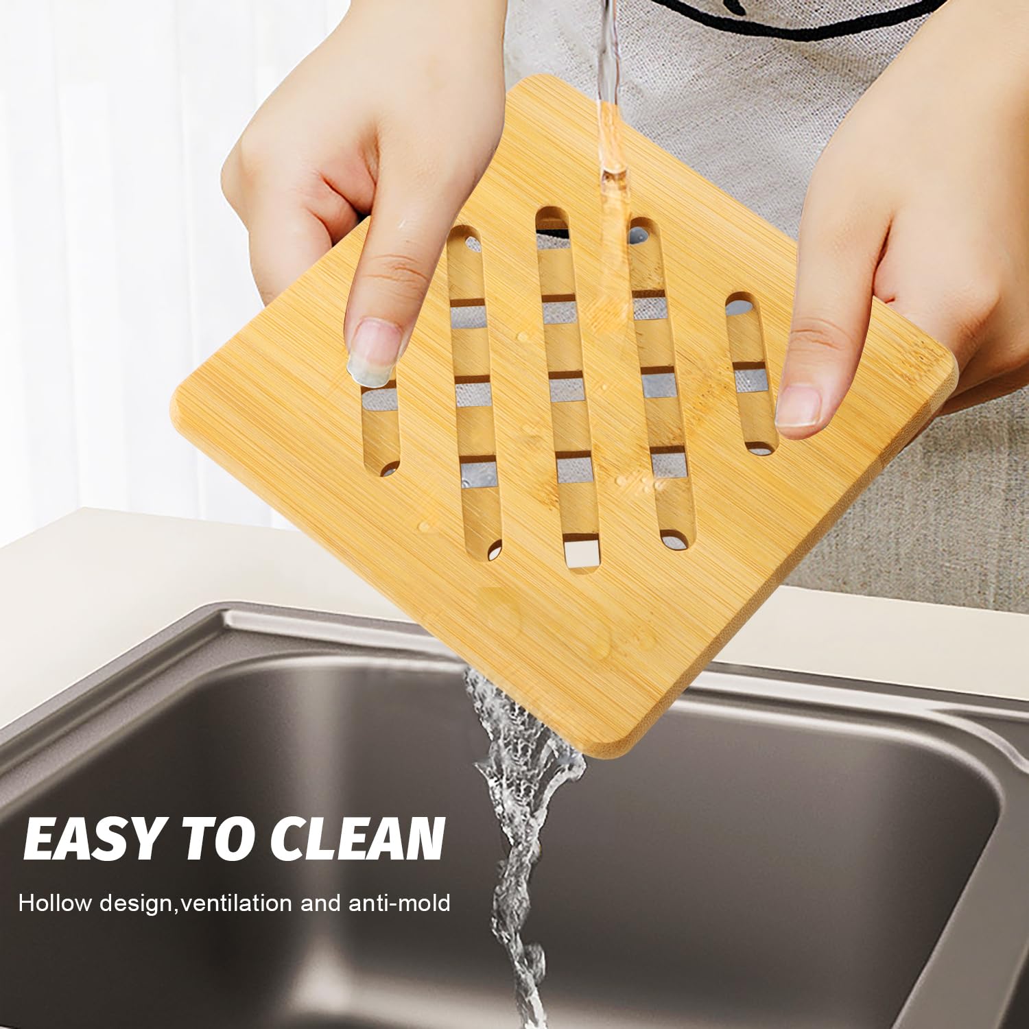 4 PCS Salvamanteles Bambú Resistente al Calor, Salvamanteles a Prueba de Calor, Salvamanteles Individuales Bambu 15 cm Conjunto de Posavasos de Bambú para Tetera, Tazón y Plato