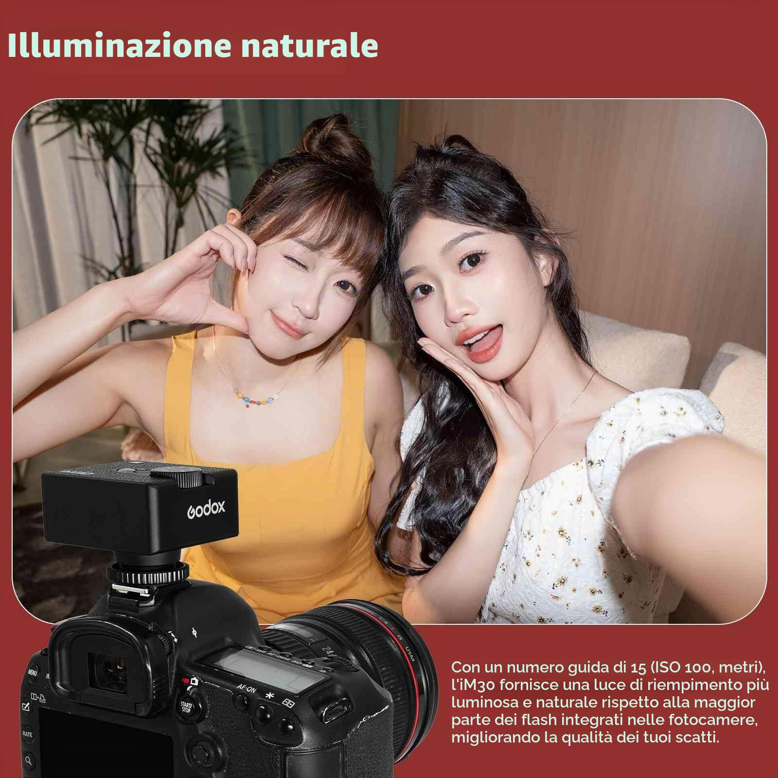 Godox iM30 Mini fotocamera flash, GN15 con potenza flash a 7 livelli, CCT 6500K±200K con controllo ottico S1/S2 per Canon/Sony/Fuji/Nikon/Panasonic/Olympus, per fotocamere con hotshoe singolo contatto