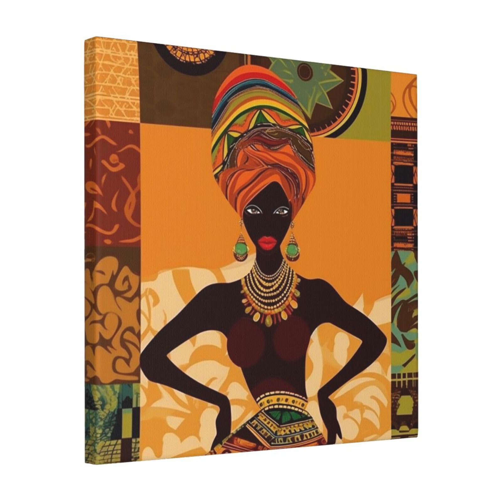 KLOPH African Woman Canvas Wall Art for Living Room 16"x16" Modern Artwork Painting for Bathroom Hanging Canvas Prints Aesthetic Wallart for Bedroom Kitchen Office Wall Decor
