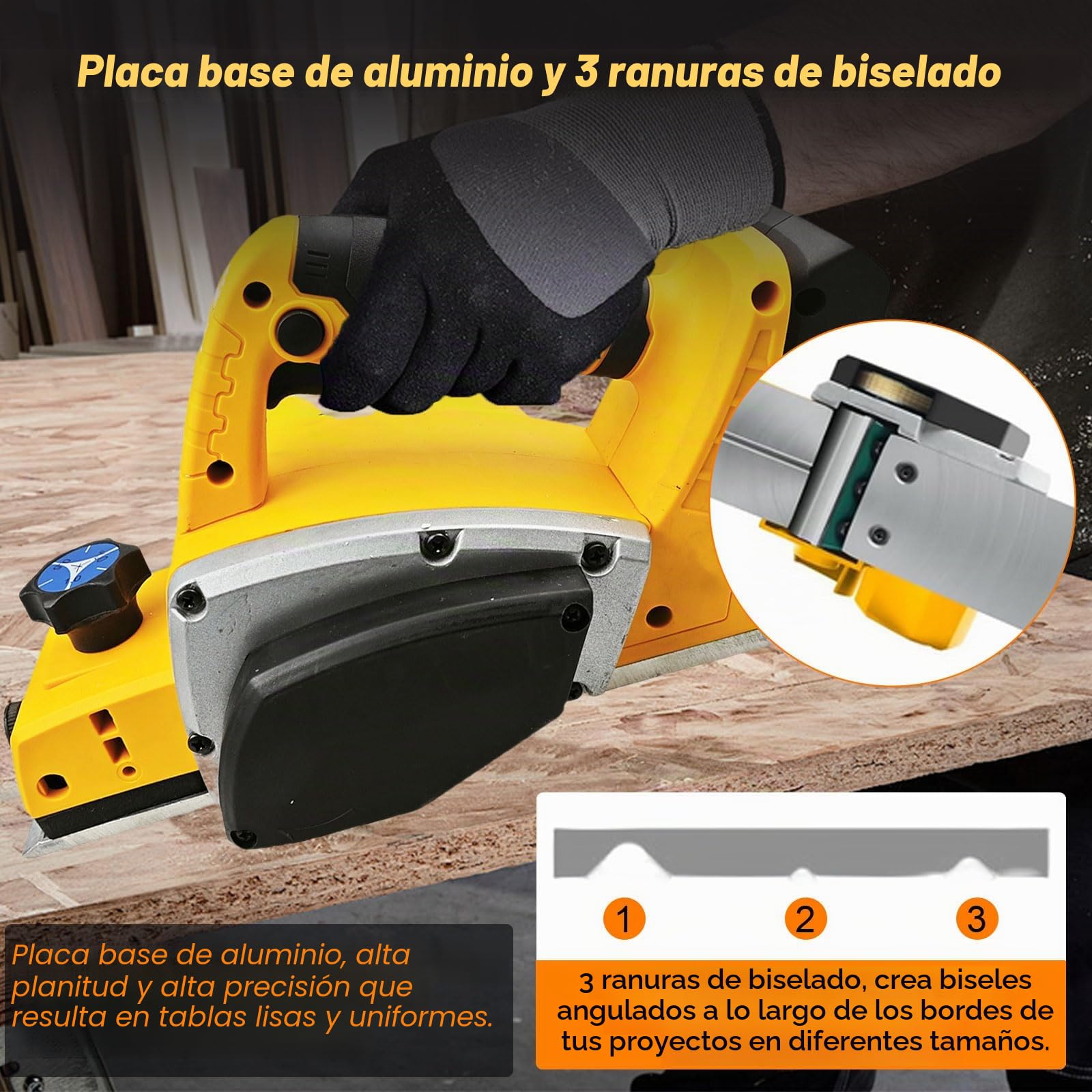Cepilladora eléctrica (20 V, 16500 rpm, ancho 82 mm, profundidad ajustable 0-2 mm, cepilladora manual para carpintería y bricolaje (sin batería)