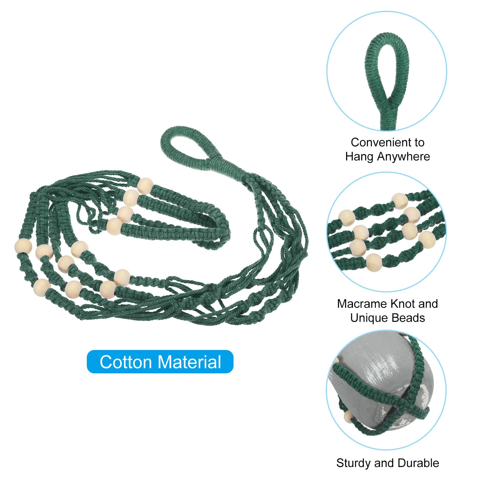PATIKIL Macrame Plant Hanger Indoor 35", 2 Pcs Long Hanging Plant Holders with Pot for Indoor Home Decor Indoor Dark Green - Image 4