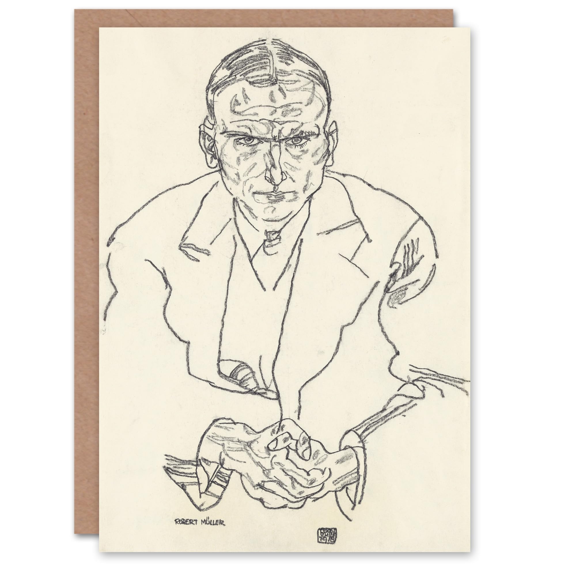 Artery8 Egon Schiele Art Card Robert Muller Line Art Portrait