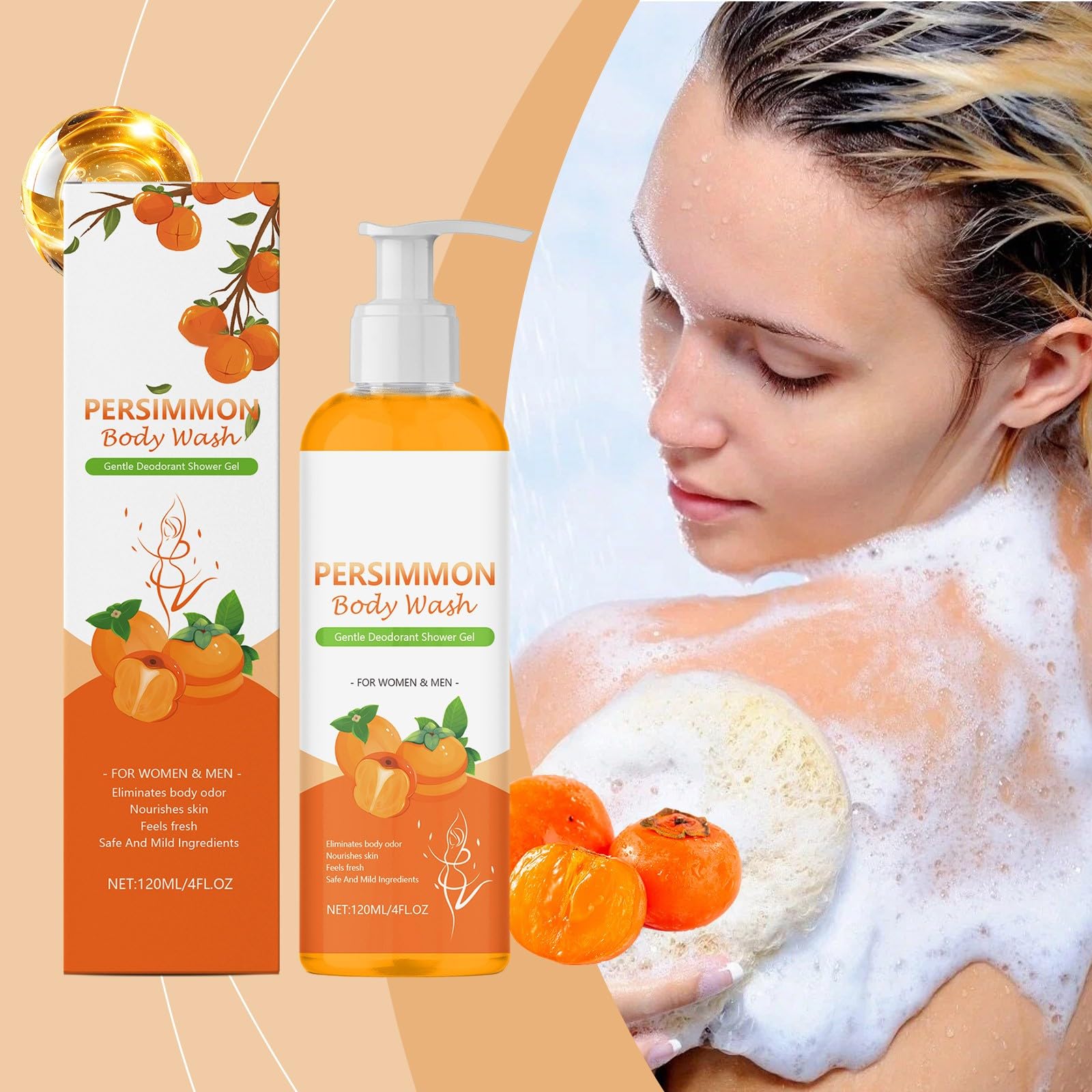 2 szt. Persimmon Żel pod prysznic, Persimmon Body Wash do kontroli zapachu ciała, do głębokiego oczyszczania i nawilżającego prysznica, odświeżający i dezodoryzujący