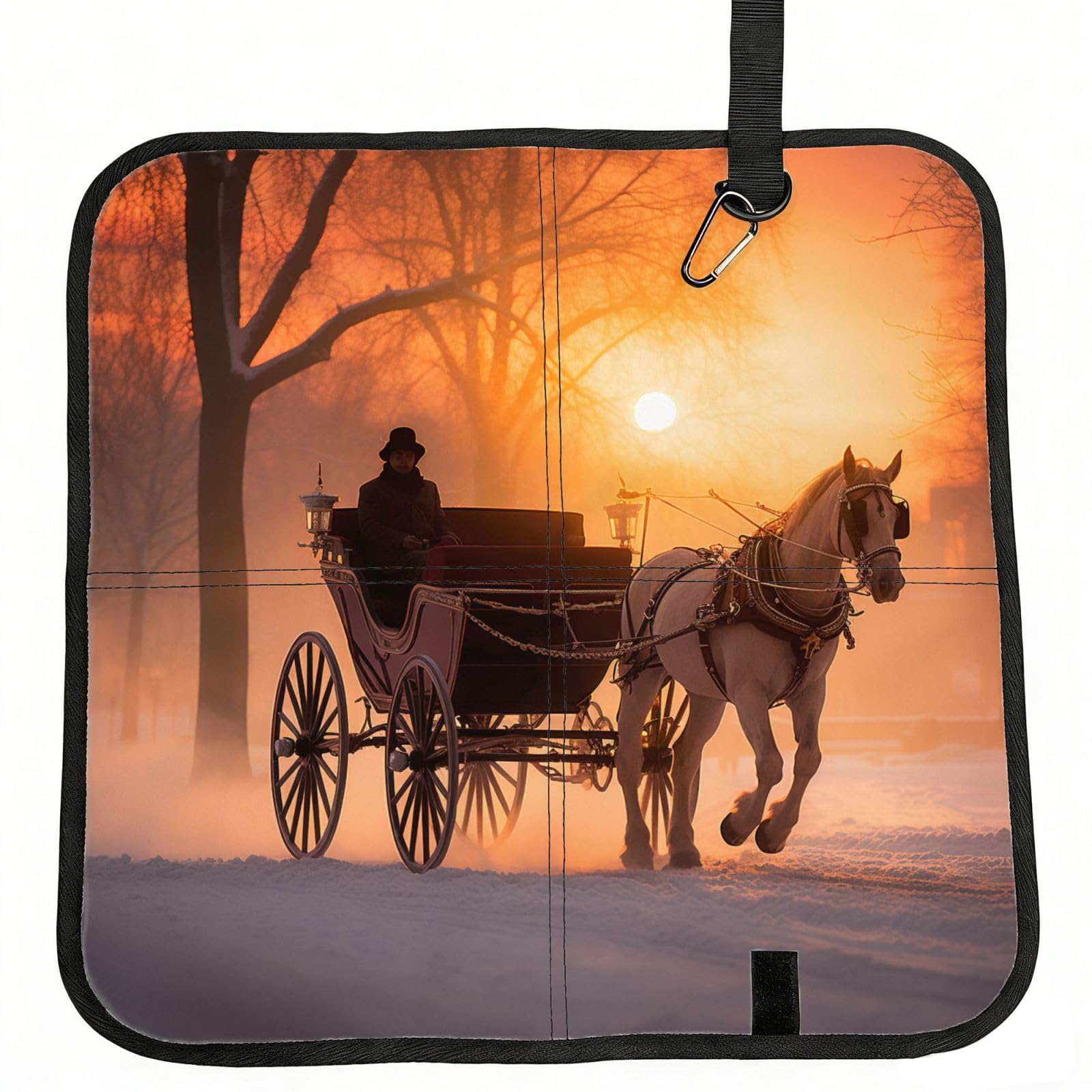 YGLHBDPBF Valentine Paris Eiffel Tower Romantic Couple Carriage Sunset Print Camping seat cushion,Foldable Sitting Pads,Save Backpack Space for Hiking