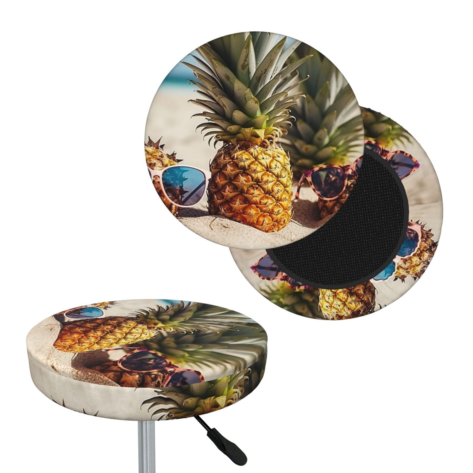 NONHAI Pineapple Sunglasses Sand Beach Bar Stool Cover Round Elastic Stool Cushion Covers Dustproof Bar Chair Cover Washable Stool Cushion Slipcover Stretch Stool Seat Covers for 12-14 Inch Chair
