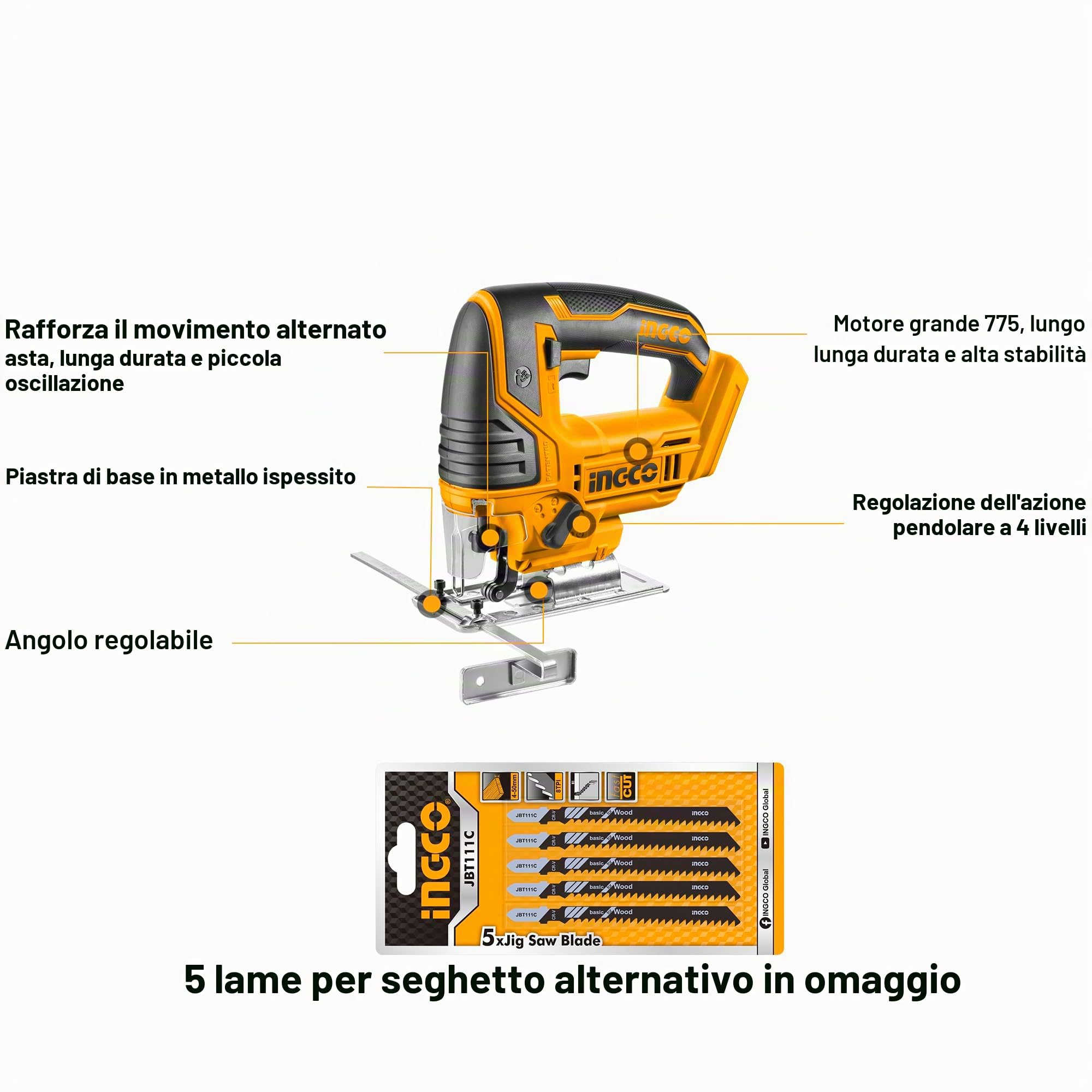 CJSLI8501- INGCO-Seghetto alternativo A BATTERIA LITIO 20V NUDO