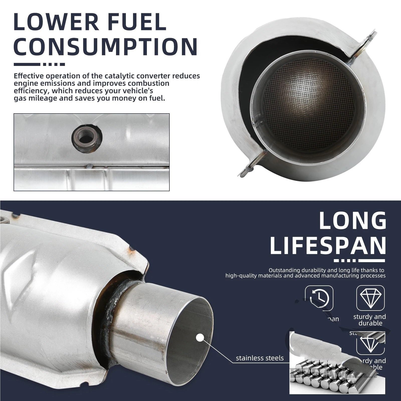 katalizator samochodowy Uniwersalne 2,5"/63mm katalizatory wydechowe ze stali nierdzewnej z osłoną termiczną pasujące do Forda F150 2,7 l, 3,5 l, 5,0 l V6 V8