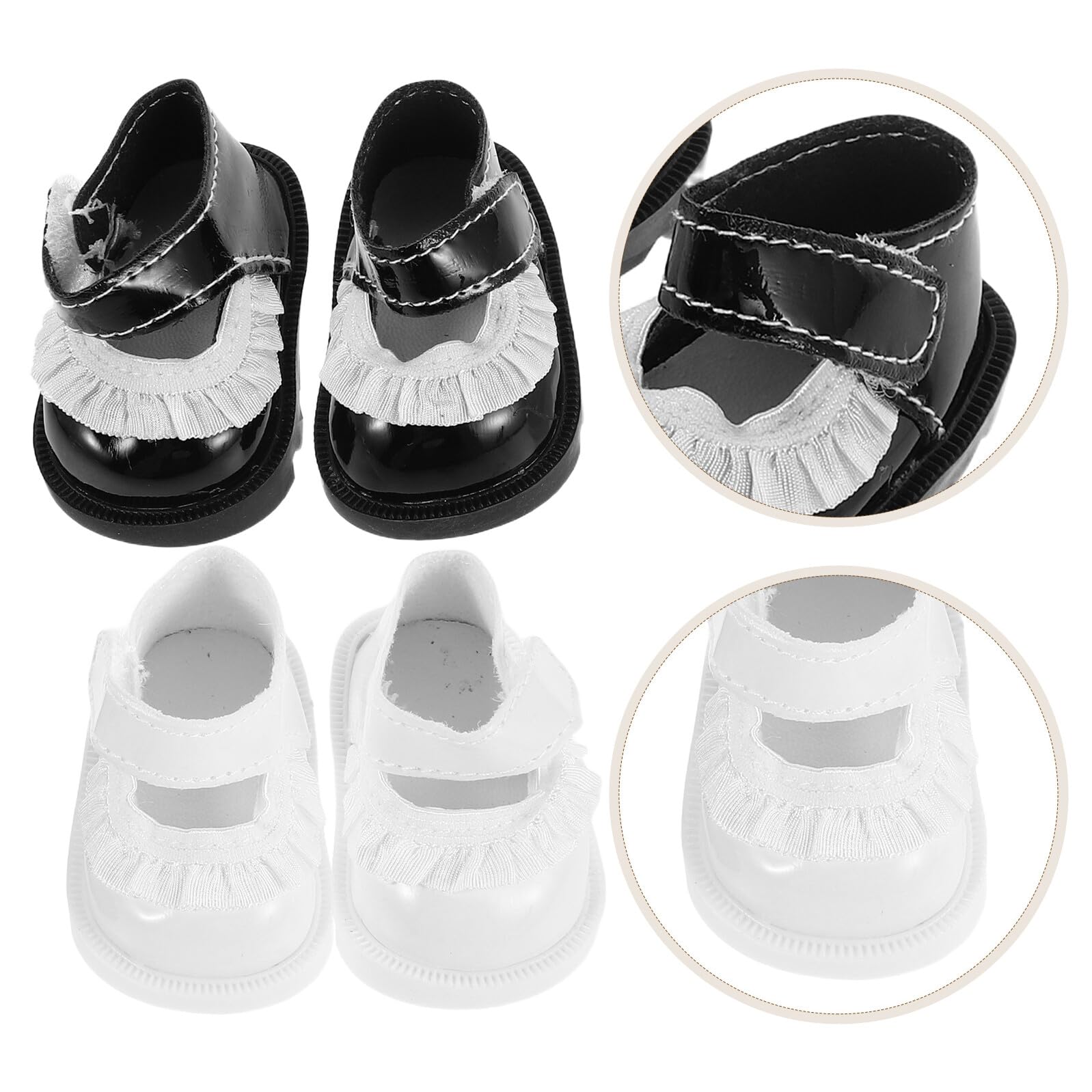 ORFOFE Scarpette per Bambole Reborn in Pu, 2 Paia Eleganti Pizzo Bianco e Nero, Accessori per Vestire Bambole e Decorazioni per Mini Scene Casa