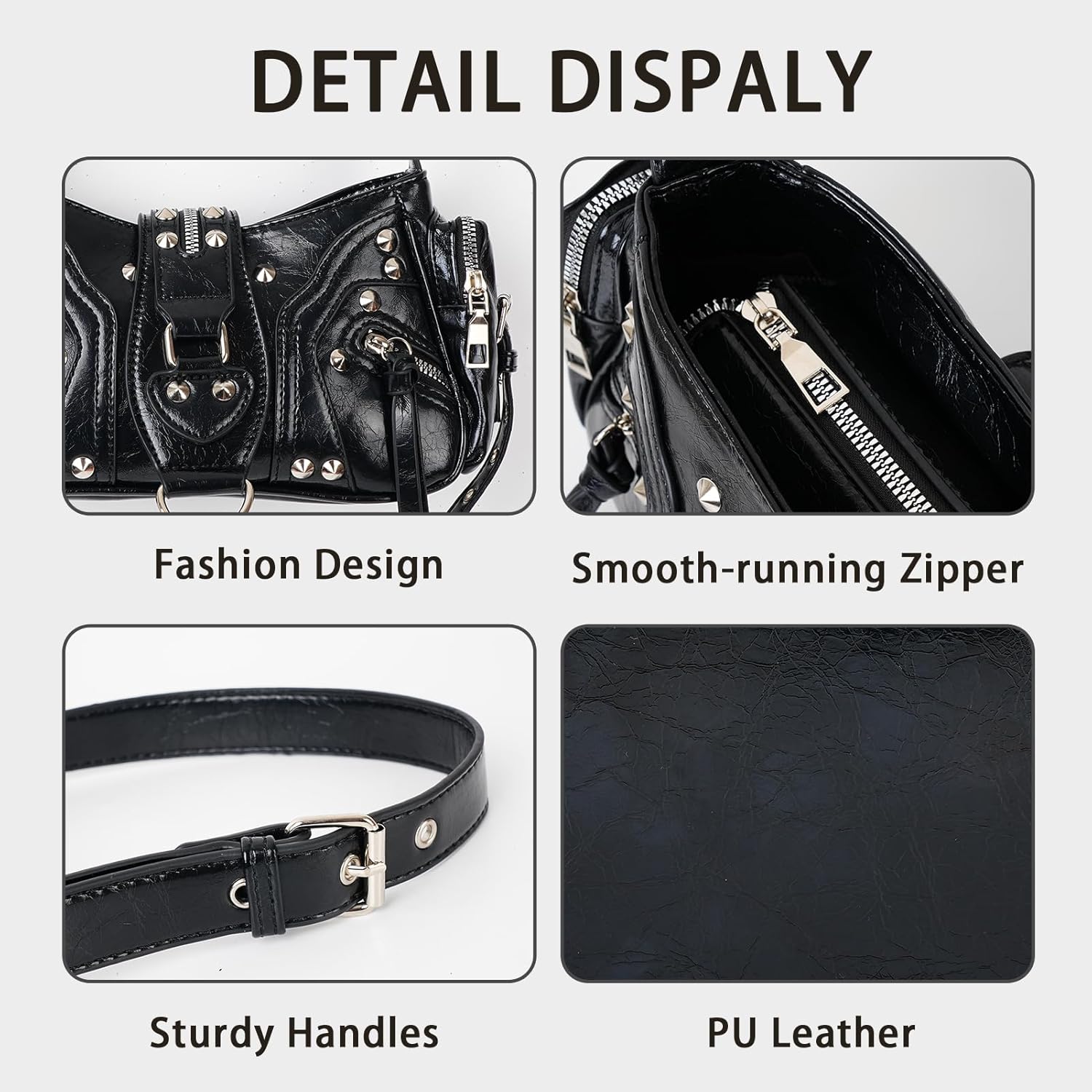 Y2k Shoulder Bag for Women Small Studded Purse PU Leather Goth Purse Mini Punk Grunge y2k Handbag