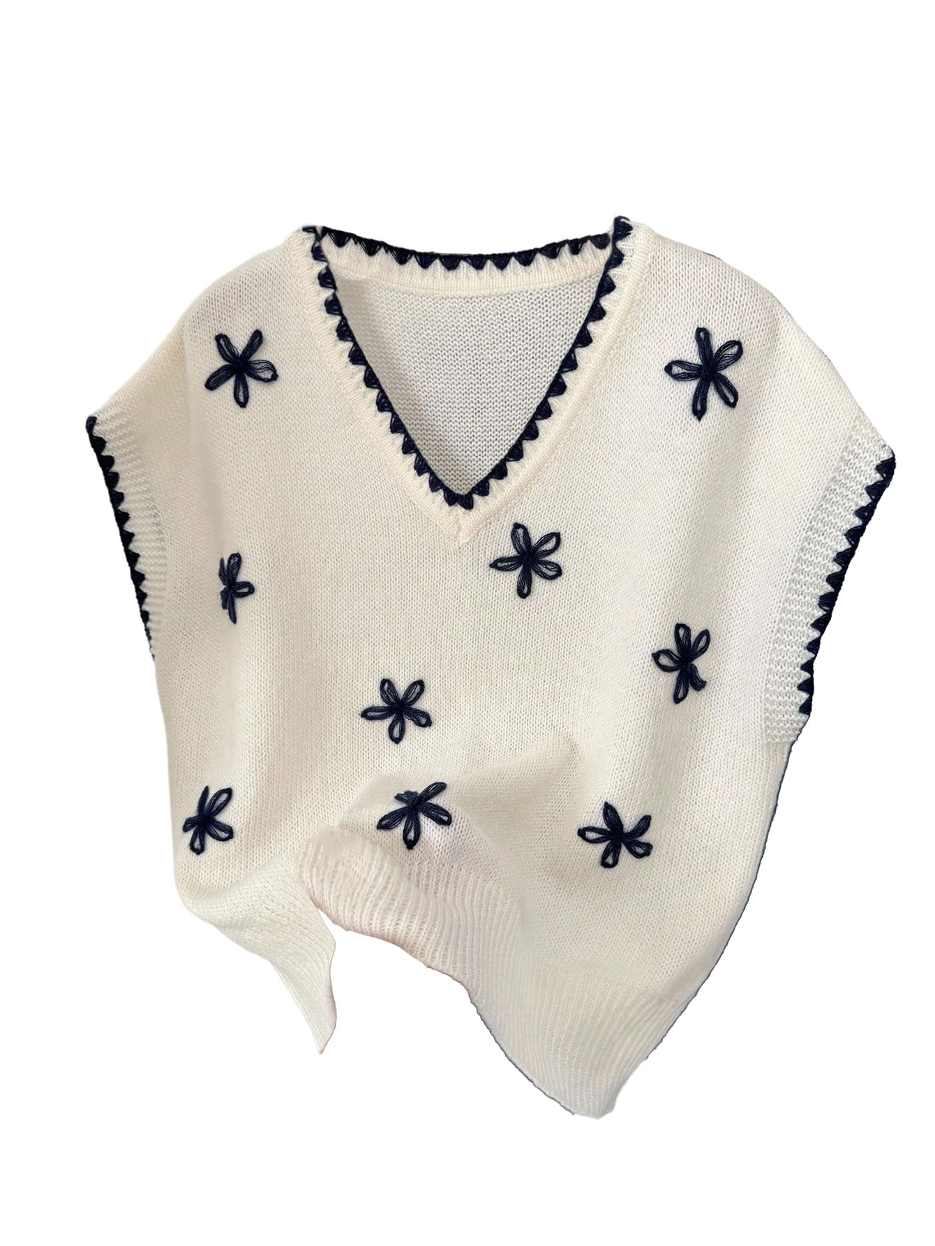 SOLY HUX Womens Short Sleeve Sweater 3D Floral Sweaters Pullover Tank Tops Knit Vest Trendy Fashion Clothing Beige