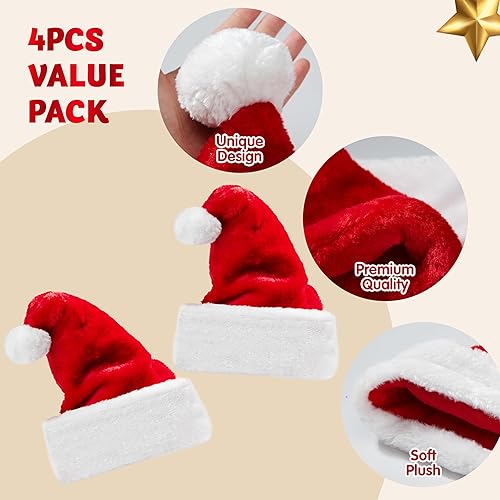 Miniatura 4 de JOYIN Sombreros de Navidad, paquete de 4 sombreros de Papá Noel de alta calidad, sombreros de Navidad de terciopelo rojo para Navidad, suministros