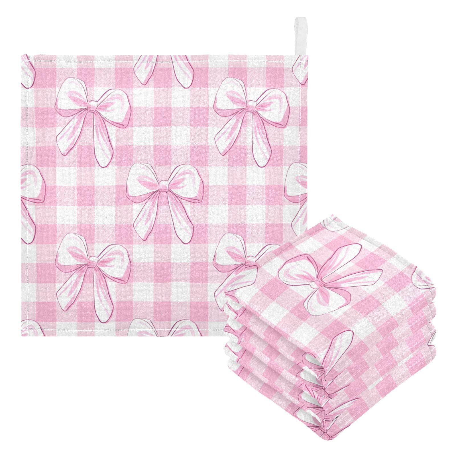 Kigai Cute Pink Bows Baby Washcloths,3pcs Ultra Soft Absorbent Towel,Newborn Bath Face Towel, Natural Reusable Baby Wipes for Sensitive Skin, Baby Registry as Shower