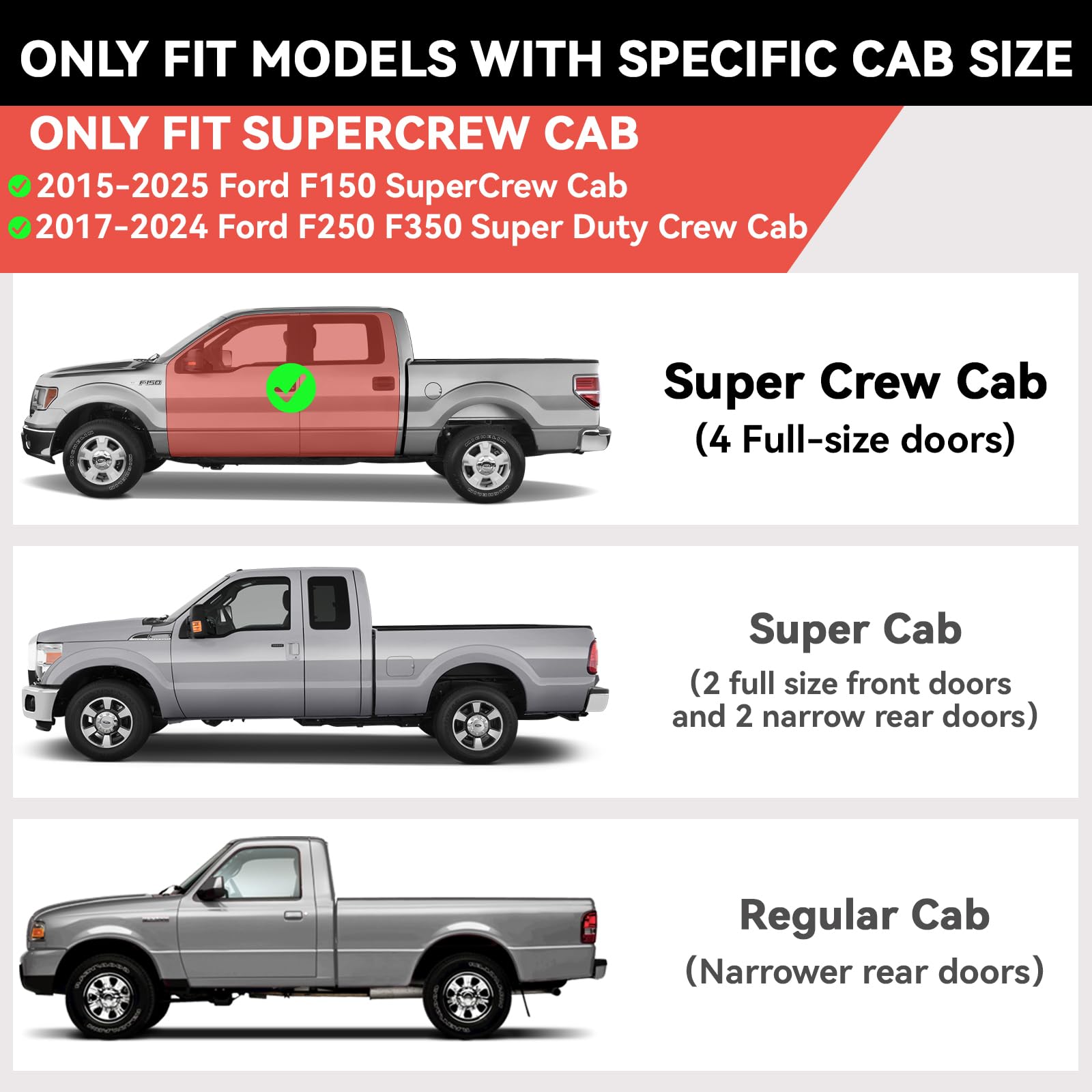 Running Boards for Ford F150 2015-2025 Crew Cab, Side Steps for Truck, Black Carbon Steel Nerf Bars,Pair Running Boards for 2017-2024 Ford F250 F350 Super Duty Crew Cab