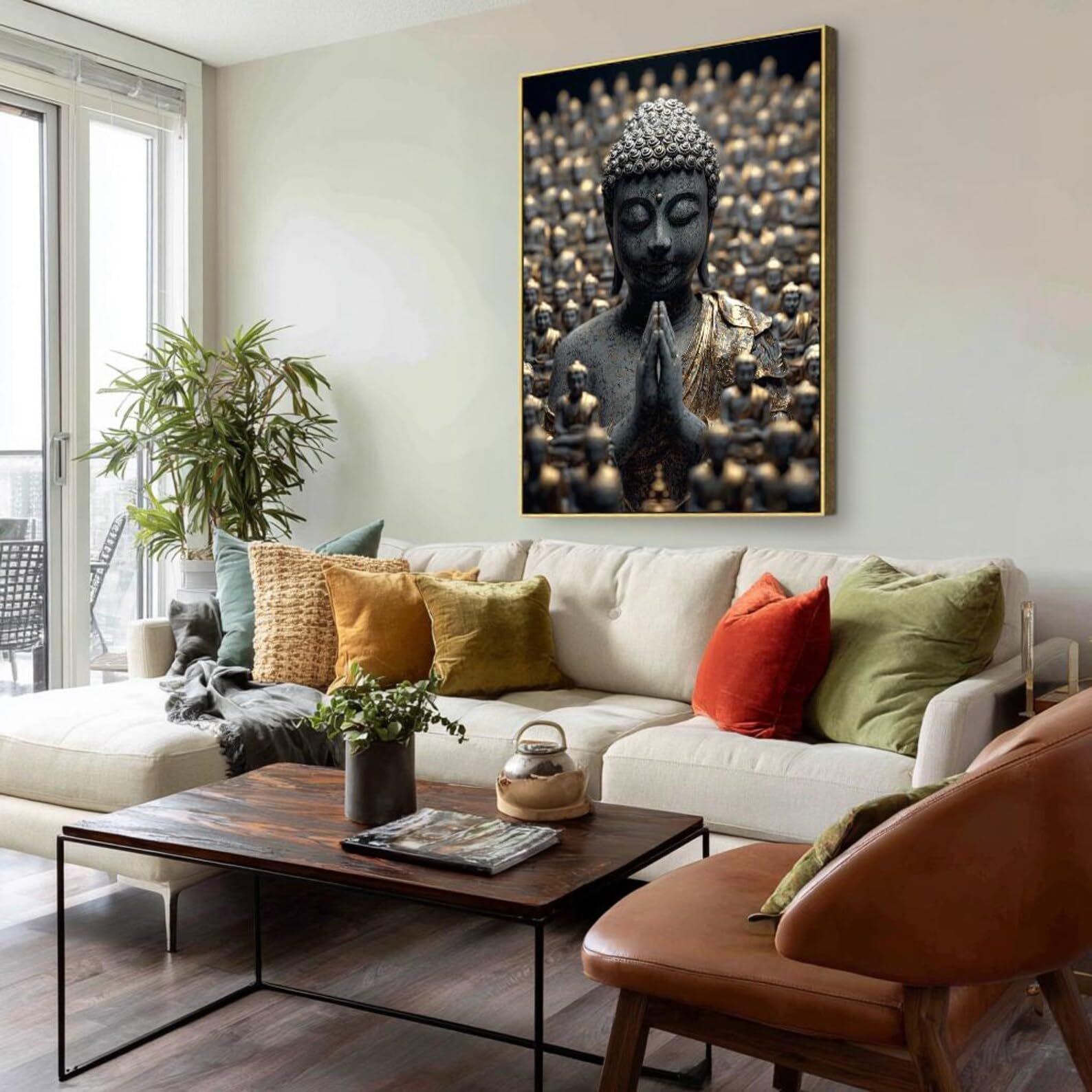 Portrait Buddhism Painting, Large Buddha Art Work, Canvas Print For Yoga, Spiritual Room Decor, Horizontal Bed Decor(30x40cm/Inner Frame)