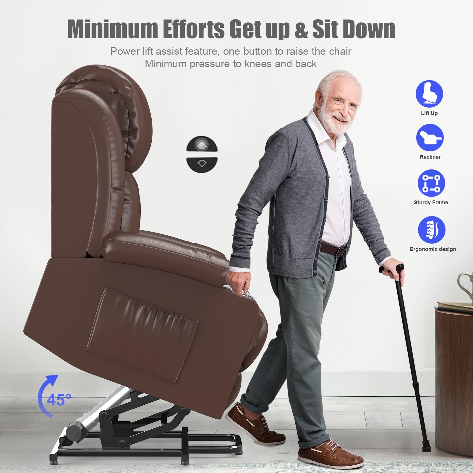 YONISEE Sillon Relax Reclinable 150º Sillón Masaje Con Calefacción, Función Auto-Ayuda (Levanta Personas), Puerto USB+Tipo C, Portavasos Bolsillos Laterales Sillones Reclinables Electricos Butaca Sofa