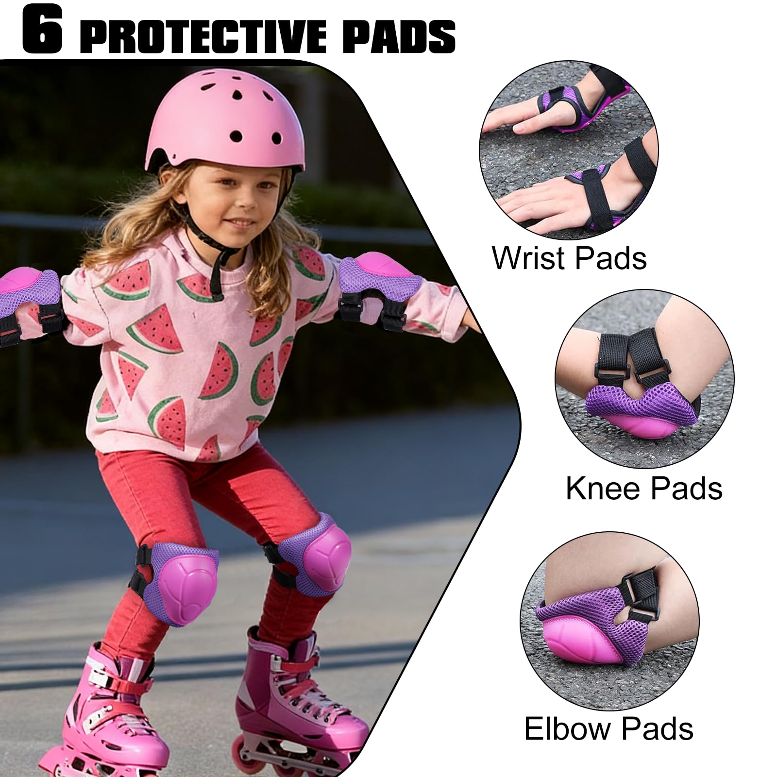 Zorplex Juego de 6 Equipo de Protección Infantil, Set Rodilleras Coderas y Muñequeras, Protecciones Patines Niño, Juego de Protecciones para Ciclismo, Monopatín, Escalada, y Otros Deportes - 3