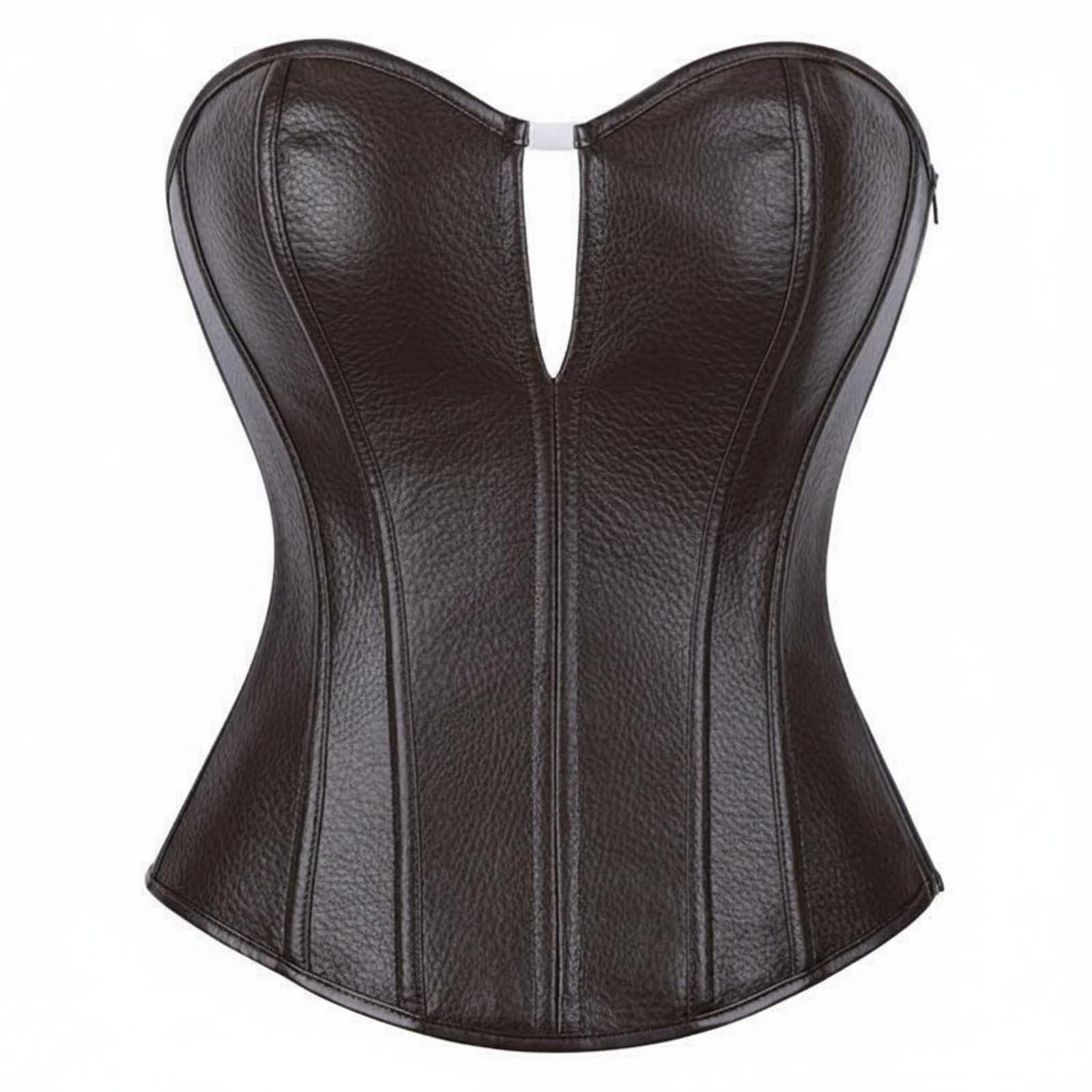 HEAVENGLOW Vintage Aesthetic Zipper Side Leather Bustier Body Shaping Boned Push up Corset Top Faux Leather Corset for Parties, Clubbing, Costumes, L-picture-29