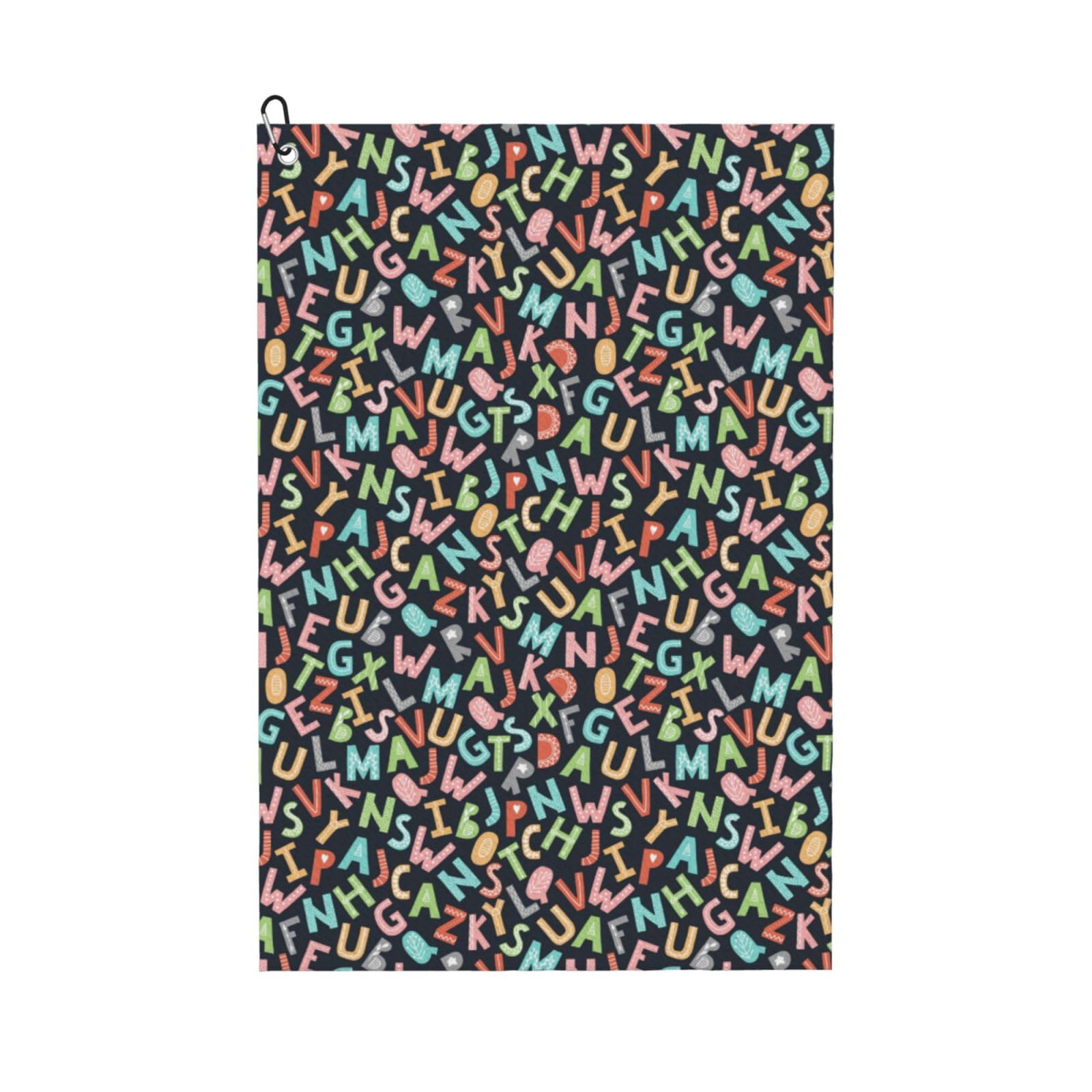 AOOEDM Alphabet Print Golf Towel with Carabiner Clip Absorbent Microfiber Golf Towel for Cleaning Golf Ball Club Putter Iron for Golf Bag Trolly Belt Loop 16" X 24"