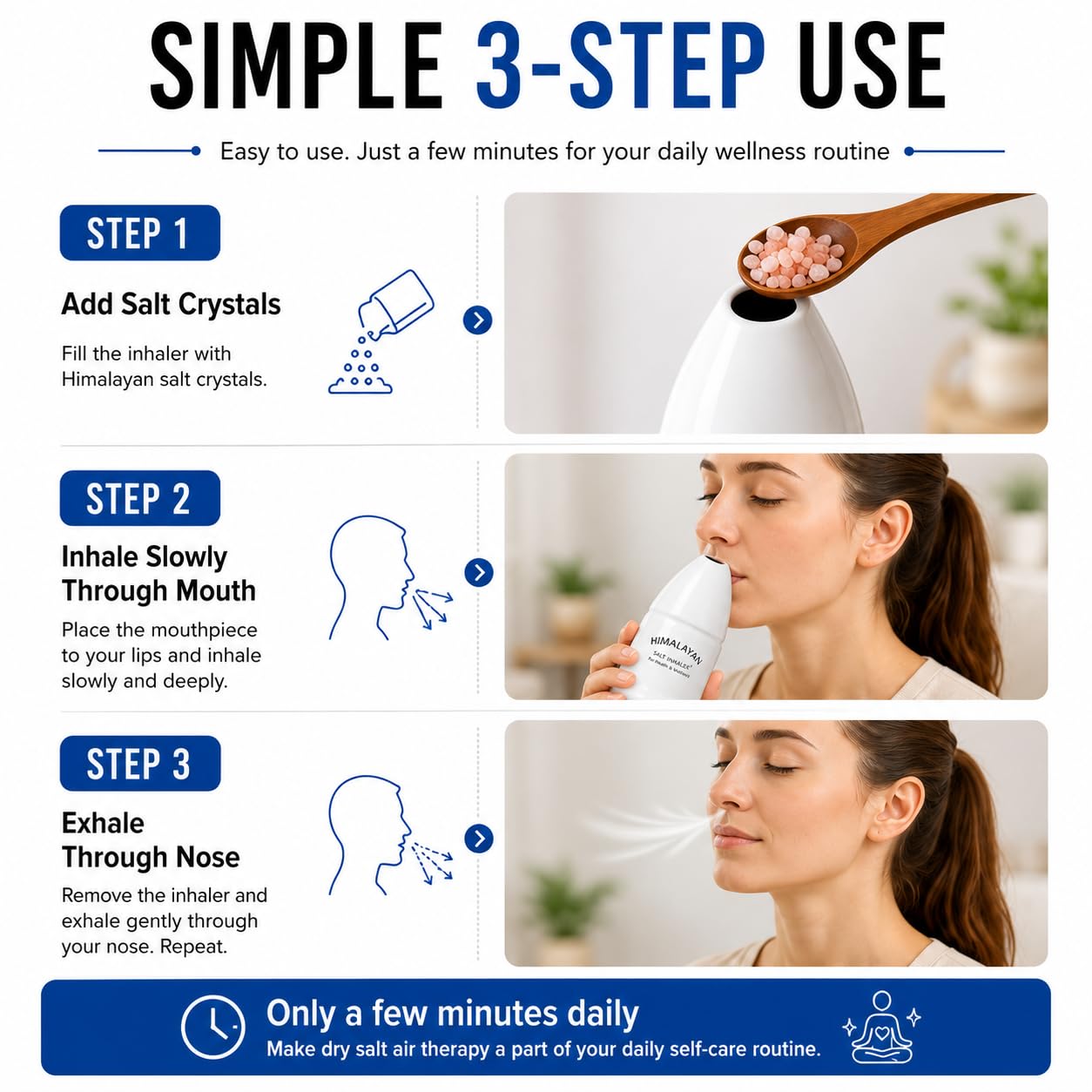 YSCARE Inalatore manuale in ceramica con sale himalayano, riempito con sale himalayano puro al 100% – per un'igiene e una salute ottimali, con 100 grammi di sale in omaggio. (3) (1)