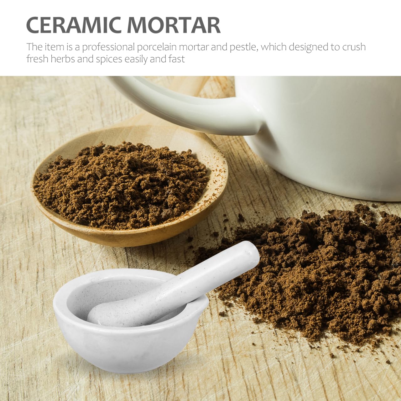 Cabilock Mörser mit Stößel aus Porzellan, Ø 7.5cm Kleiner Tablettenmörser Set für Medikamente, Pillenzerkleinerer und Gewürze, Ergonomische Reibschale für Küche, Labor und Schluckhilfe, Weiß