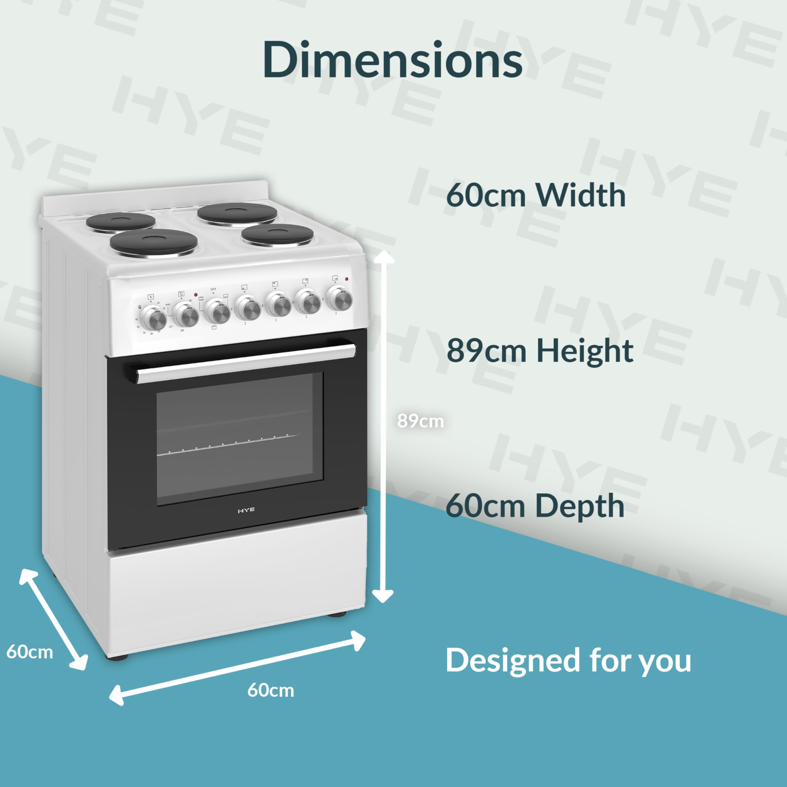HYE Cooker - Electric Cooker, 4 Hotplates, 62L Electric Oven, A-Rated Energy Efficiency, 60cm Width, Freestanding Design, White, Ideal For Family Homes - C01FS60E17W — view 6