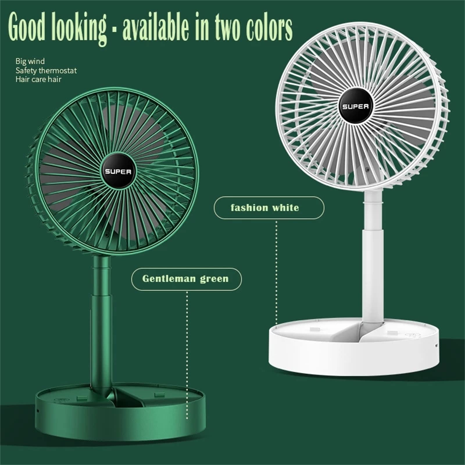 Condizionatore d'Aria Portatile da Tavolo USB Ricaricabile Pieghevole Telesstand Ventilatore da Pavimento per la casa all'aperto a Basso Rumore Estate/Verde The New