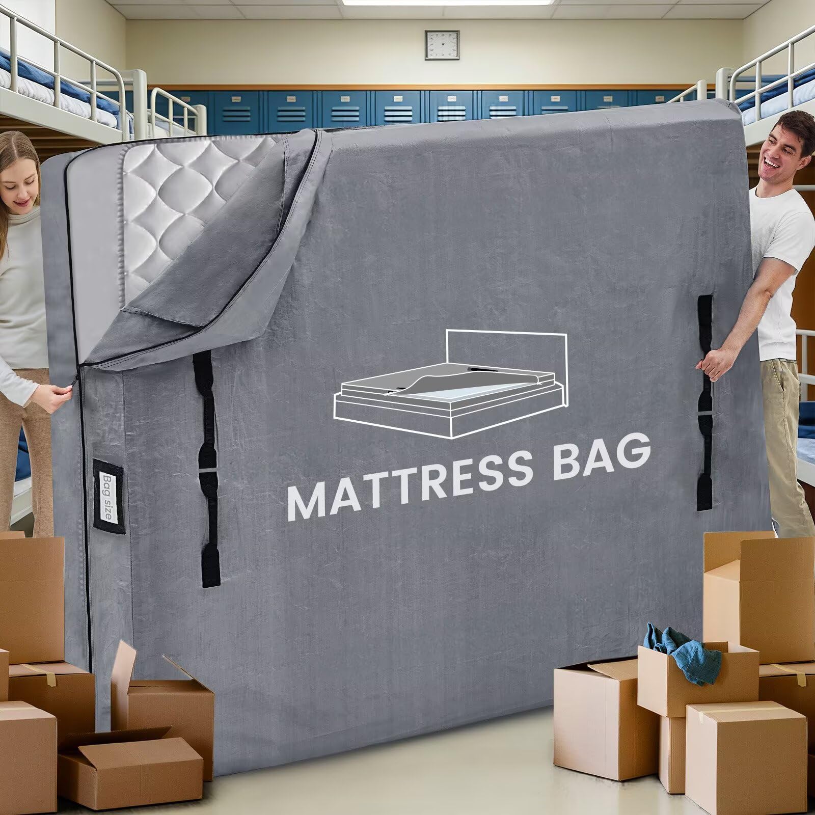 Photo 1 of Mattress Bags for Moving and Storage, BETU Waterproof Mattress Protector Twin XL Mattress Cover with 8 Heavy Duty Handles and Zipper Extra Thick Moving Supplies for Dorm Reusable (82x42x13.5 Grey)