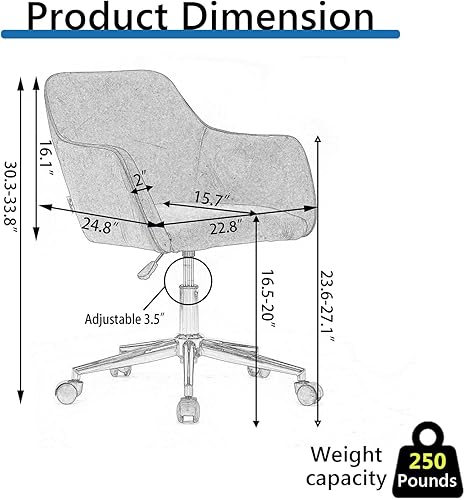 Miniatura 3 de Silla moderna de peluche para oficina en casa, bonita silla de escritorio tapizada con patas de metal dorado, silla giratoria ajustable con ruedas,