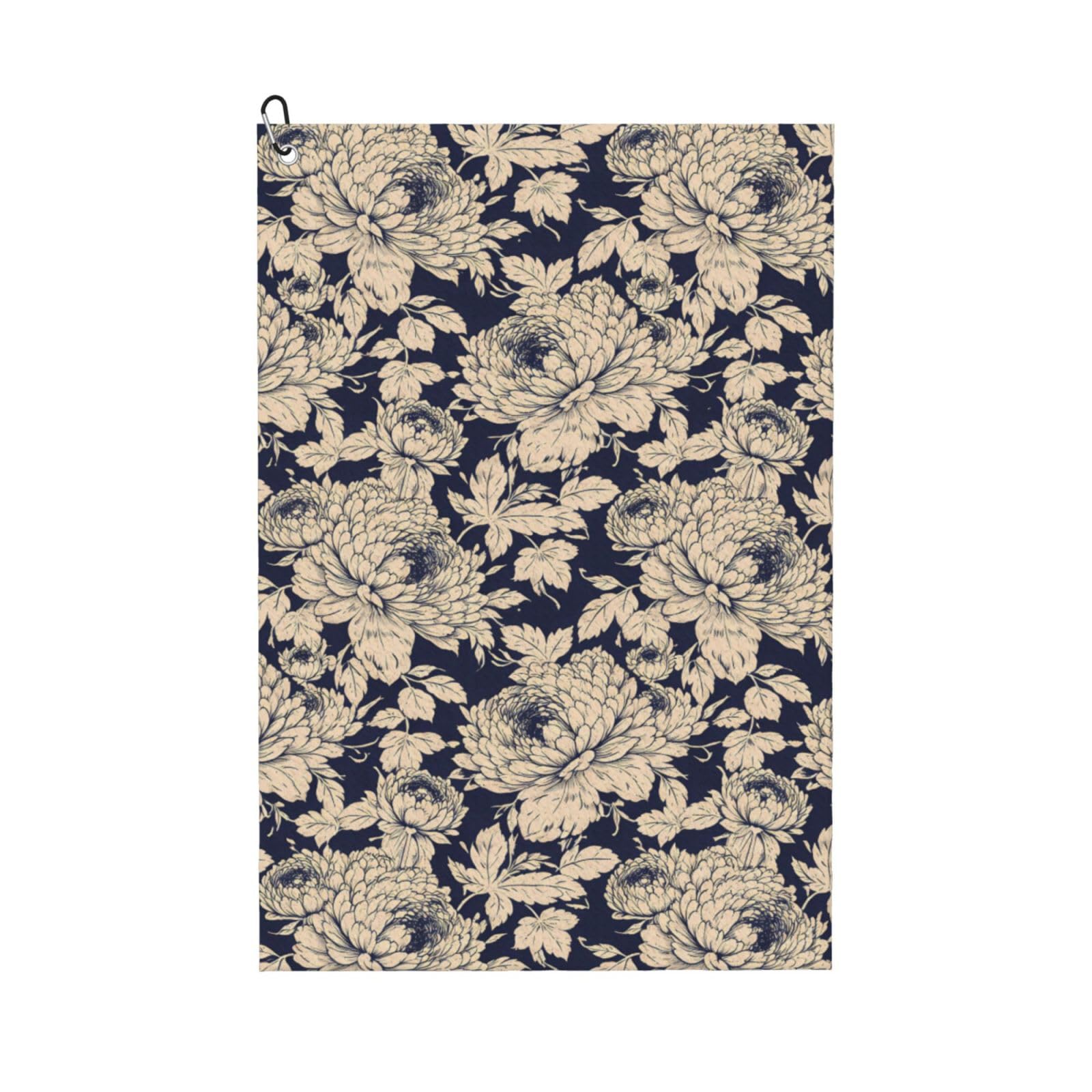 Oudrspo Retro Peony Floral Seamless Pattern Multi-Functional Golf Towel | Absorbent Quick Drying 16x24in