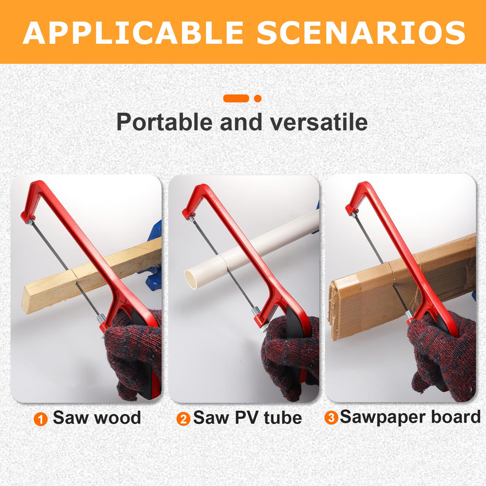 Sierra de Arco Pequeña Set con 10 Hojas Intercambiables, Mini Sierras de Arco Roja Negra con Ángulo Ajustable, Sierra de Mano Junior Profesional para Cortar Plástico, Tuberías de PVC, Tejas y Madera