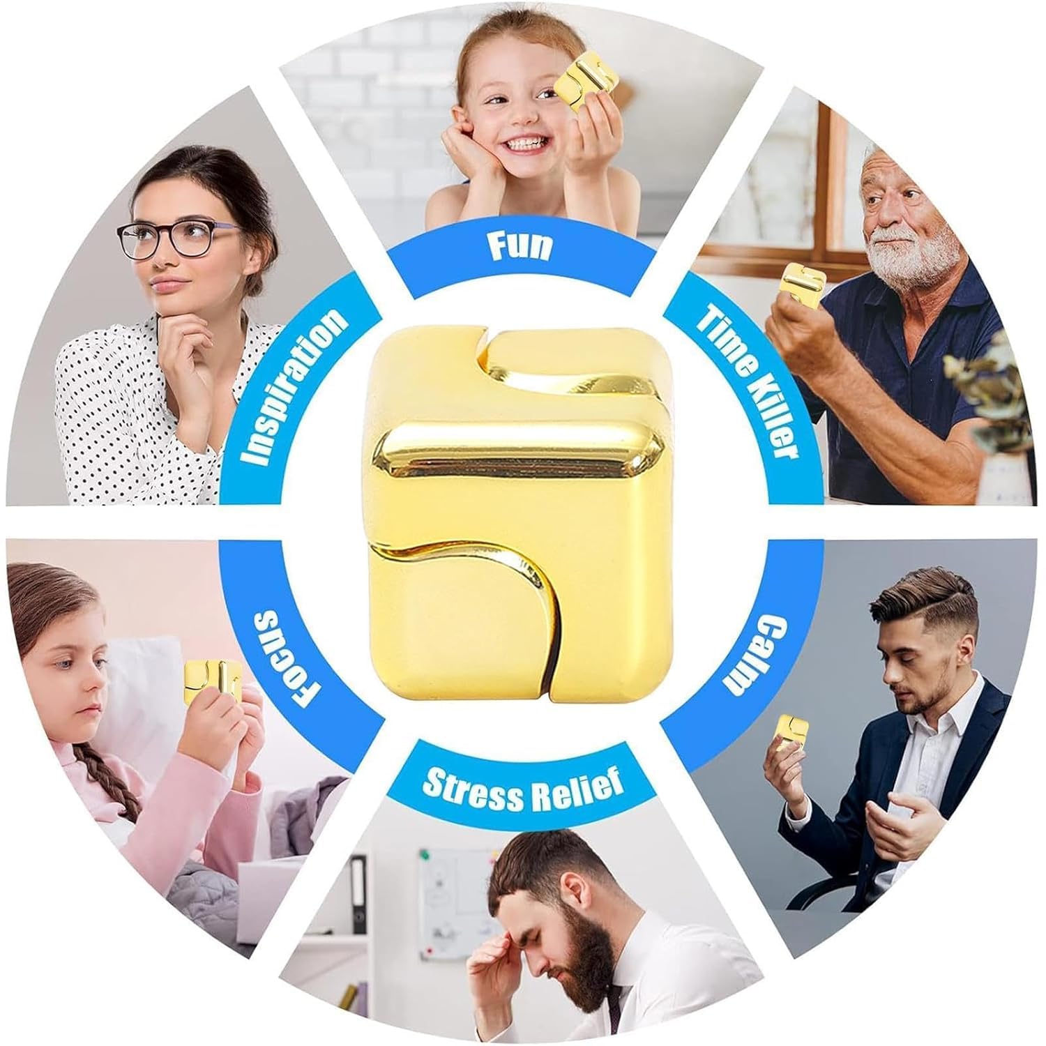 WROPZO Fidget Toys for Adults Stress Relief Square Fidget Cube Infinity Cube Portable Metal Fidget Toy Premium Aluminum Desk Toy for Anxiety Focus Office Travel Gold 4