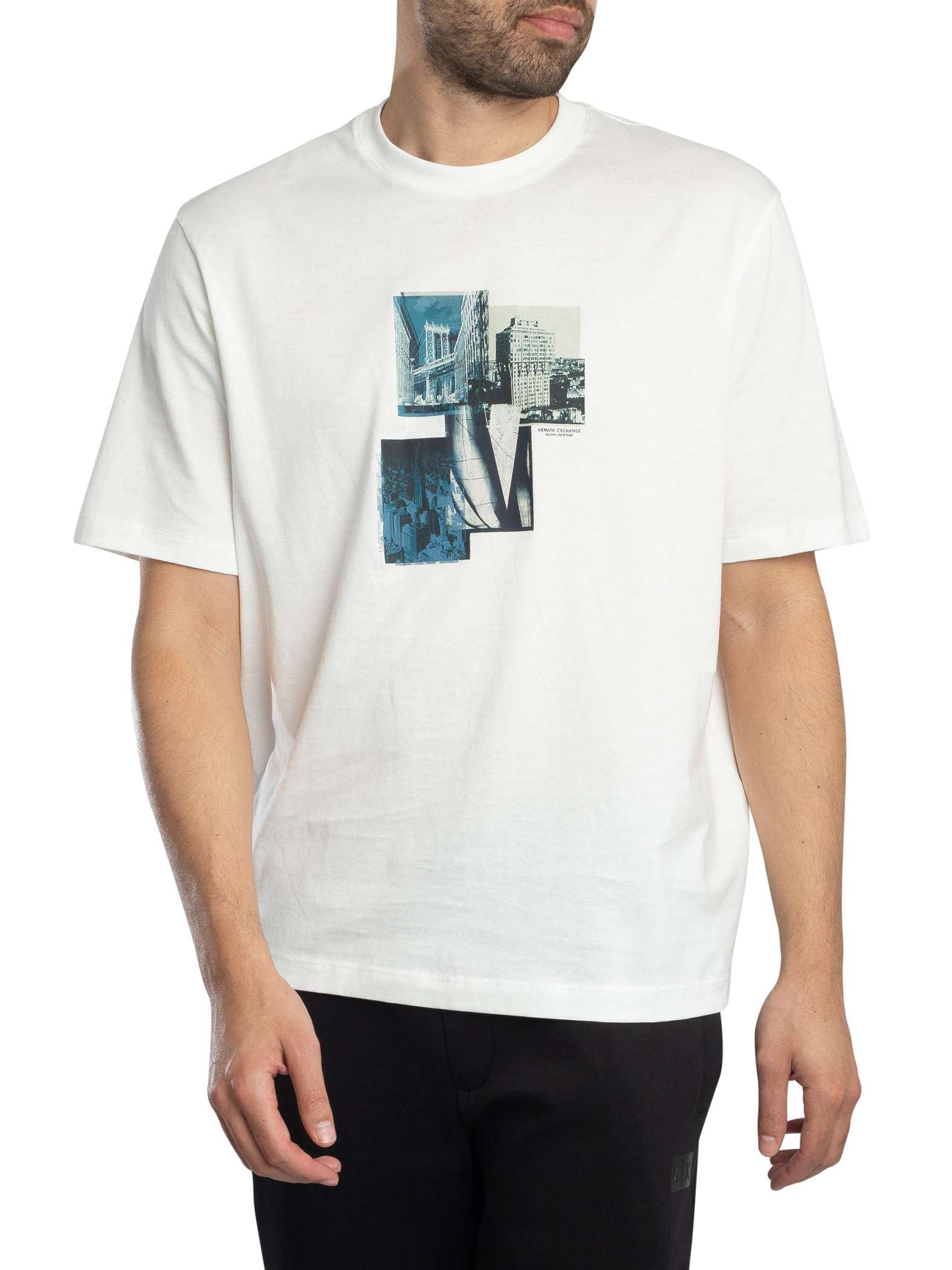 Armani Exchange Men's White Milano/New York Landmarks Graphic T-Shirt - Off U0009 - Off U0009 - L