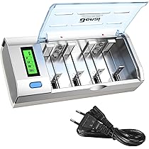 BONAI Caricabatterie Universale Pile Ricaricabili AA, AAA, D, C con Display LCD e Funzione di Scarico per Batterie Rechargeable Ni-Cd Ni-MH