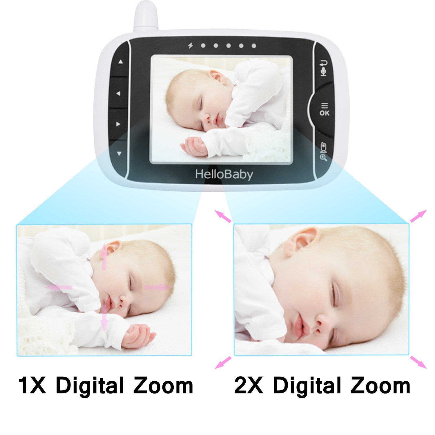HelloBaby Baby Monitor, HB32 Visione Notturna Monitoraggio della Temperatura e 2 vie Citofono Sistema, Solo Movimento (HB32)