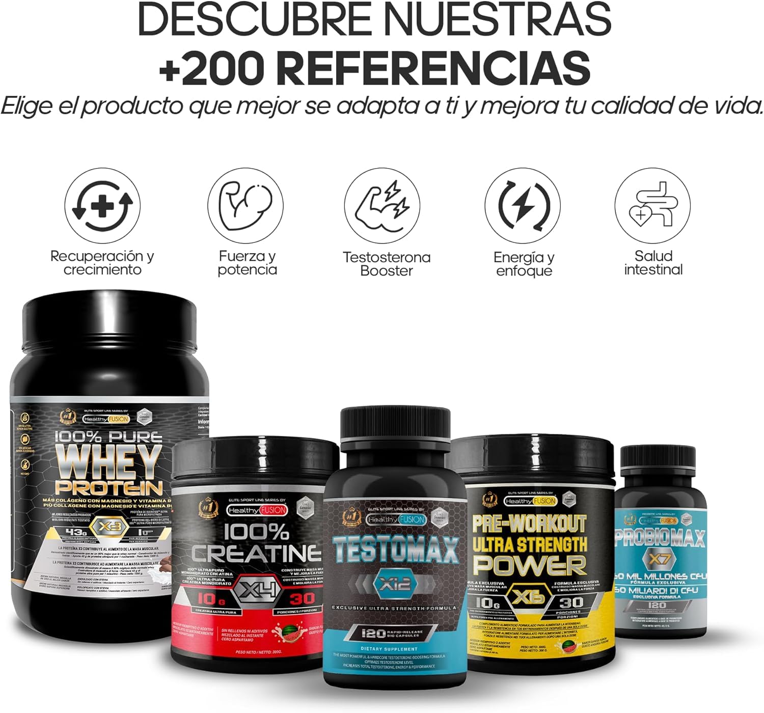 Healthy Fusion TestoMax | Booster de Testosterona Energizante | Maca, Ginseng, Tribulus, Taurina y Vitaminas | Aumenta la masa muscular | Acción quemagrasas y vigorizante | 120u