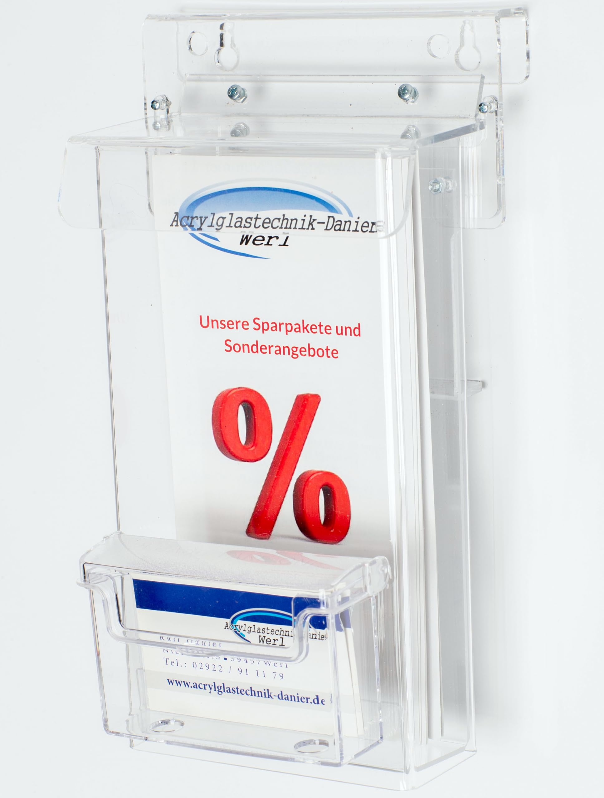 Flyerbox Prospektbox mit Visitenkartenbox wetterfest DIN LANG,1/3A4