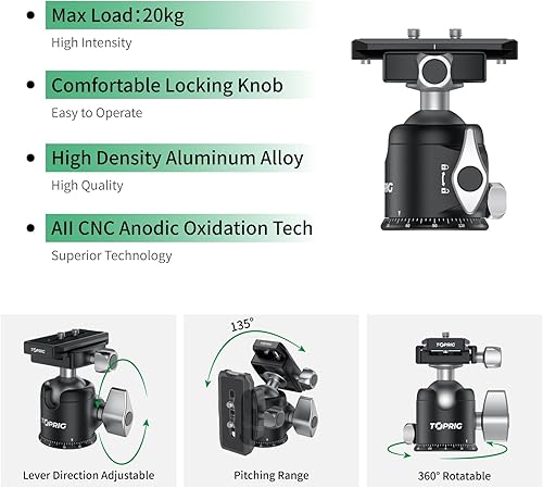 Miniatura 4 de Accsoon toprig - Trípode para cámara de 2.008 in con adaptador de placa de liberación rápida Arca Swiss de 1/4 pulgadas, disparo panorámico de