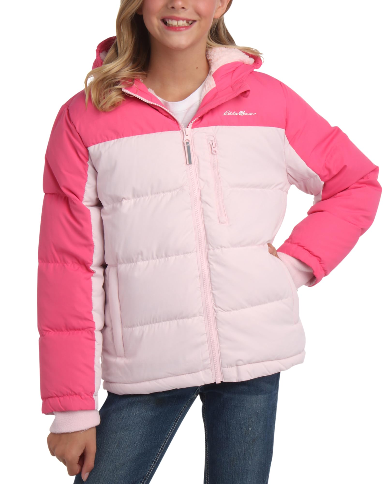 Eddie Bauer Girls' Winter Jacket - Heavyweight Quilted Down Jacket - Insulated Hooded Outerwear Coat for Girls (5-20), Size 5-6, Blush