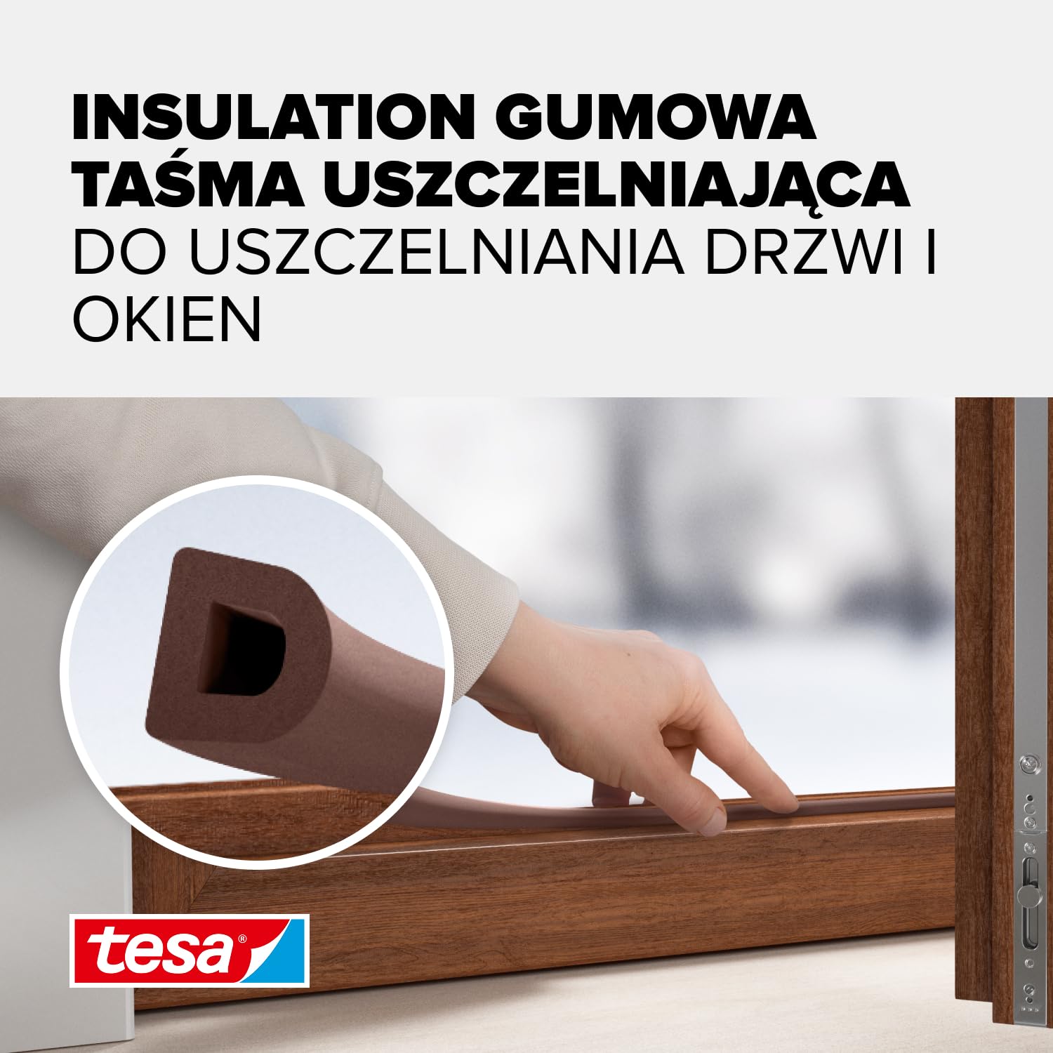 tesa INSULATION XL uszczelka gumowa - Samoprzylepna uszczelka do izolacji szczelin w oknach i drzwiach - Brązowa - 6 m x 9 mm x 7 mm