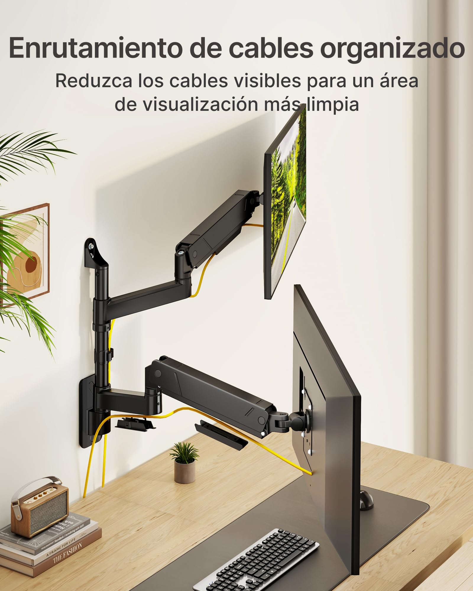 monTEK Soporte de pared para monitor dual para monitores de 17 a 35 pulgadas, carga máxima de 16 kg, brazo de monitor compatible con pantalla plana y curva, soporte de pared articulado para TV