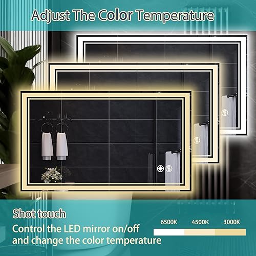 Miniatura 4 de Espejo LED para baño de 24 x 40 pulgadas, espejo de baño con luces LED, antiniebla, regulable, 3 colores, luces delanteras y retroiluminadas, espejo