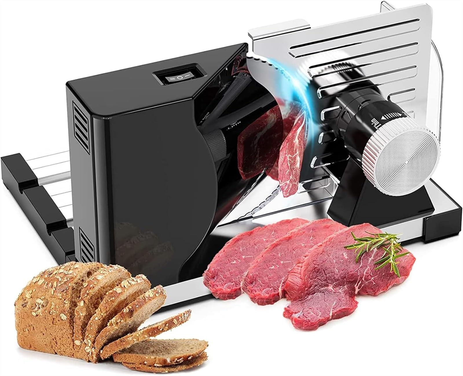 GTHTUHFD Electric Meat Slicer For Home - Commercial Meat Slice With Removable Serrated Blade And Food Cart - Portable Folding Meat Cutters For Meat, Cheese, Bread