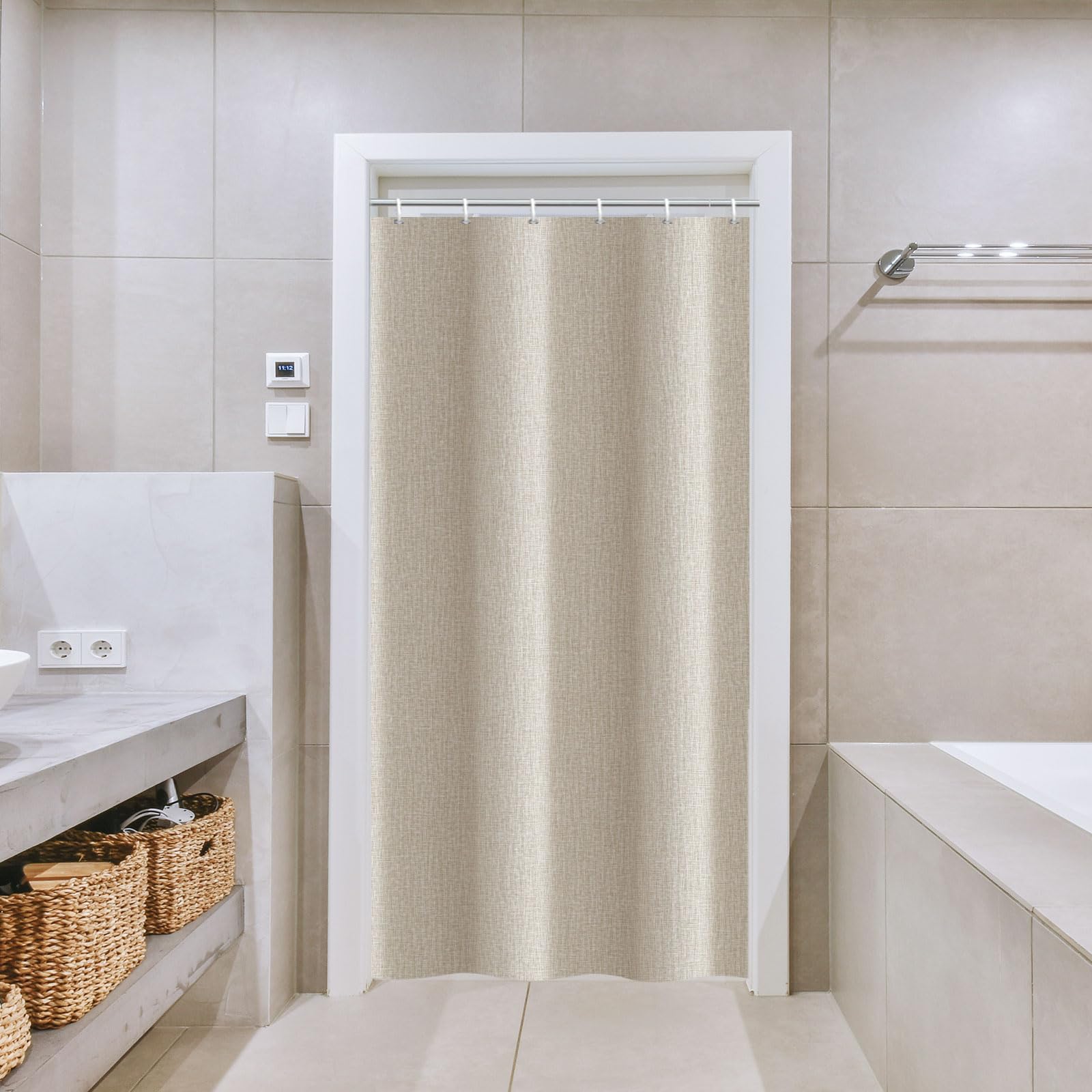 YISURE Tenda da doccia 100 x 200 cm, beige in finto lino resistente impermeabile lavabile in lavatrice, larghezza 100 x altezza 200 cm